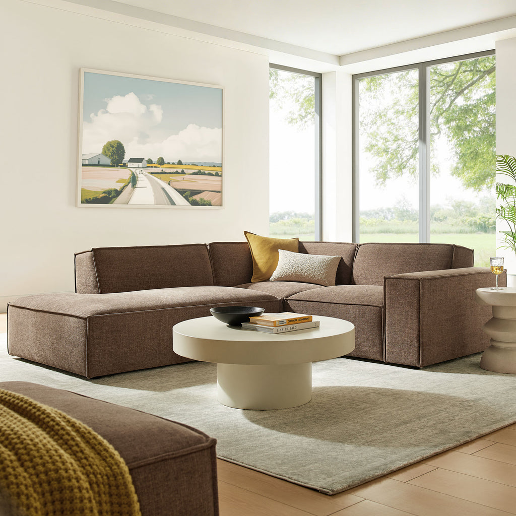 Restore 3-Piece Performance Fabric Upholstered Modular L-Shaped Sectional Sofa - Mocha (Chaise, Chair, Corner Chair)