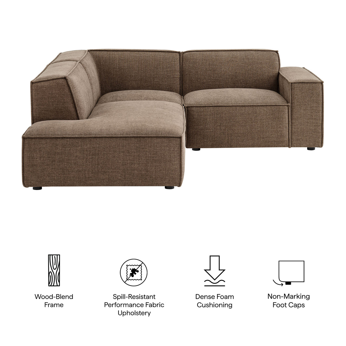 Restore 3-Piece Performance Fabric Upholstered Modular L-Shaped Sectional Sofa - Mocha (Chaise, Chair, Corner Chair)