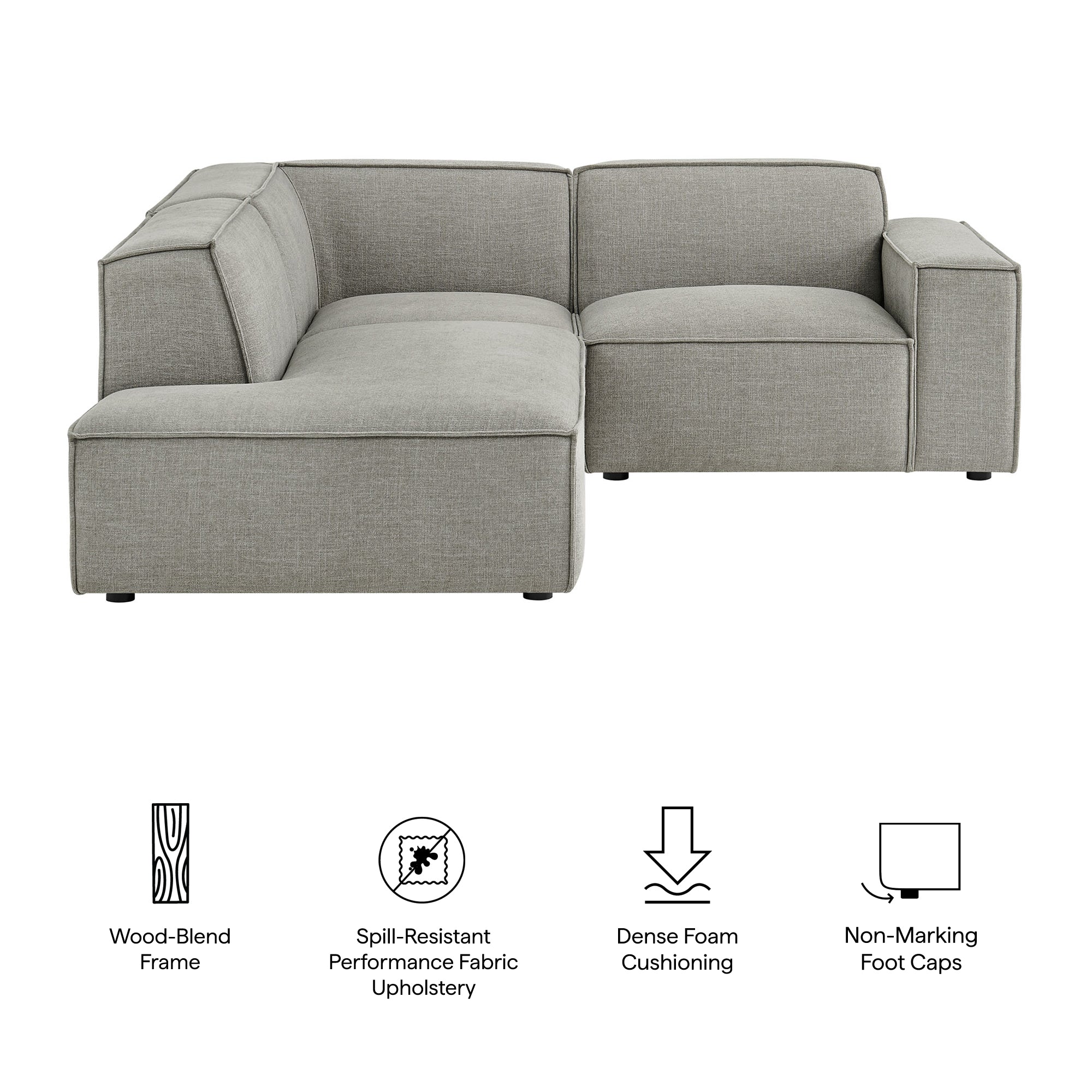 Restore 3-Piece Performance Fabric Upholstered Modular L-Shaped Sectional Sofa - Pewter (Chaise, Chair, Corner Chair)