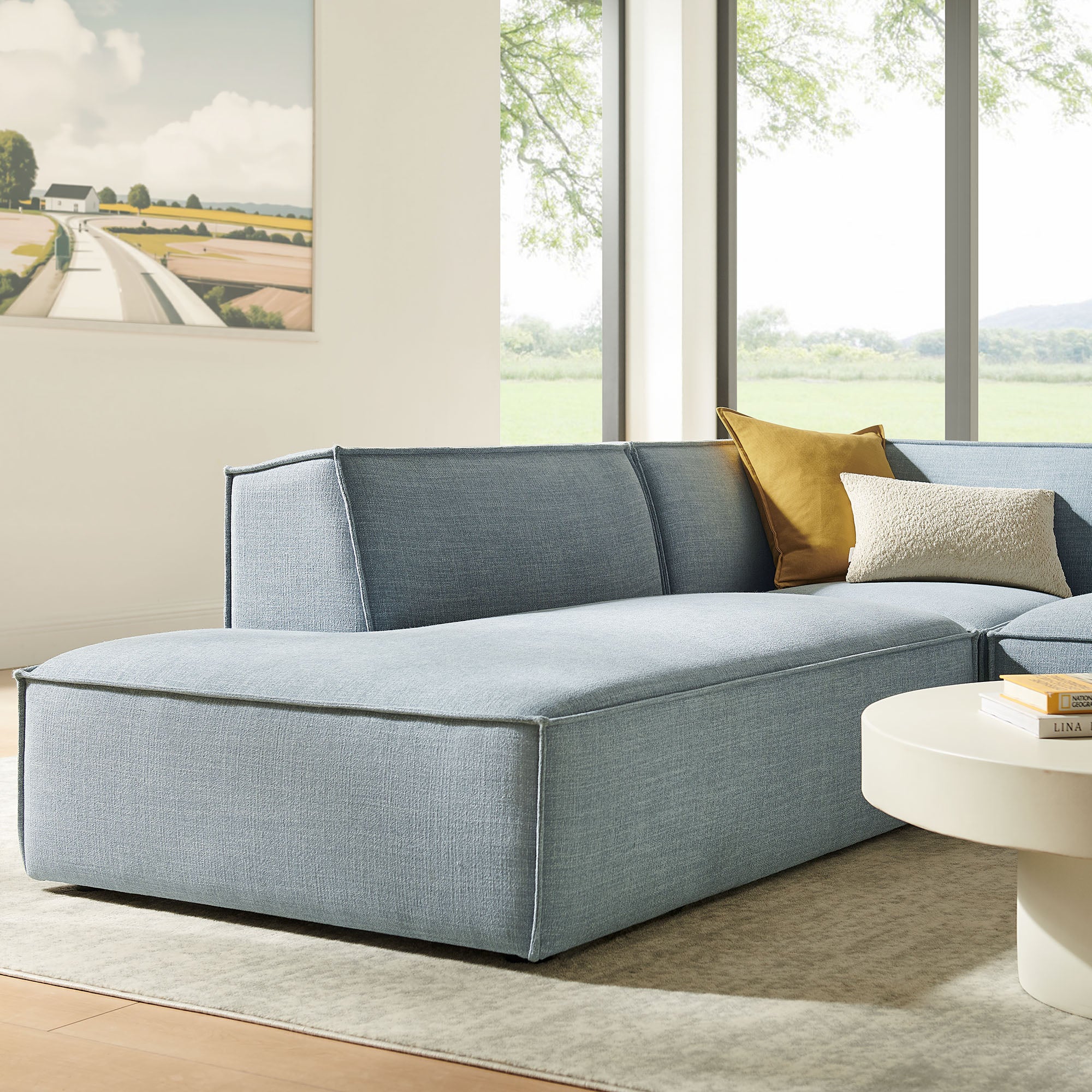 Restore 3-Piece Performance Fabric Upholstered Modular L-Shaped Sectional Sofa - Sky (Chaise, Chair, Corner Chair)