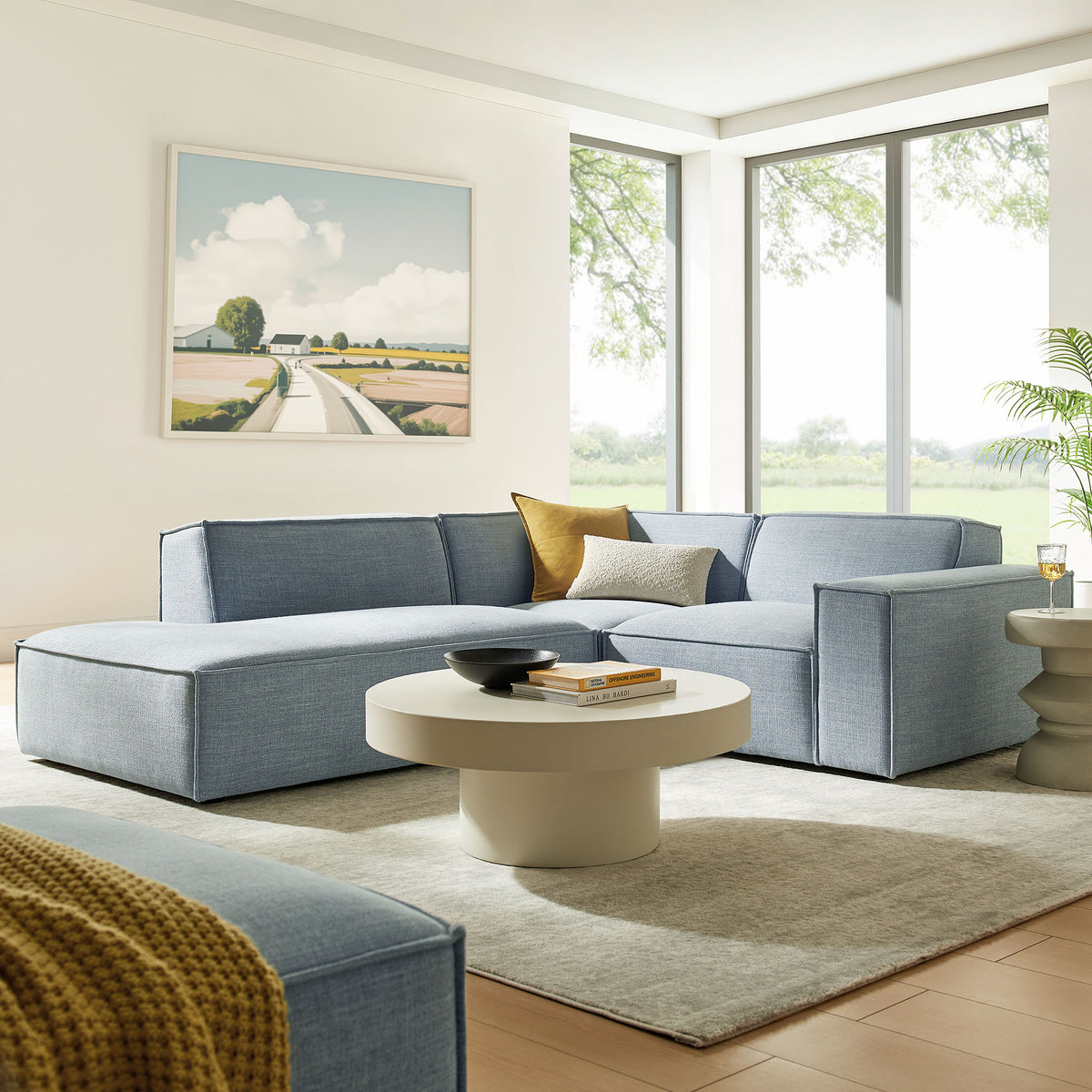 Restore 3-Piece Performance Fabric Upholstered Modular L-Shaped Sectional Sofa - Sky (Chaise, Chair, Corner Chair)