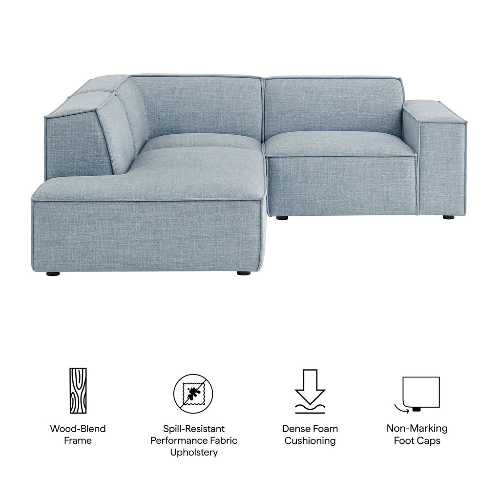 Restore 3-Piece Performance Fabric Upholstered Modular L-Shaped Sectional Sofa - Sky (Chaise, Chair, Corner Chair)