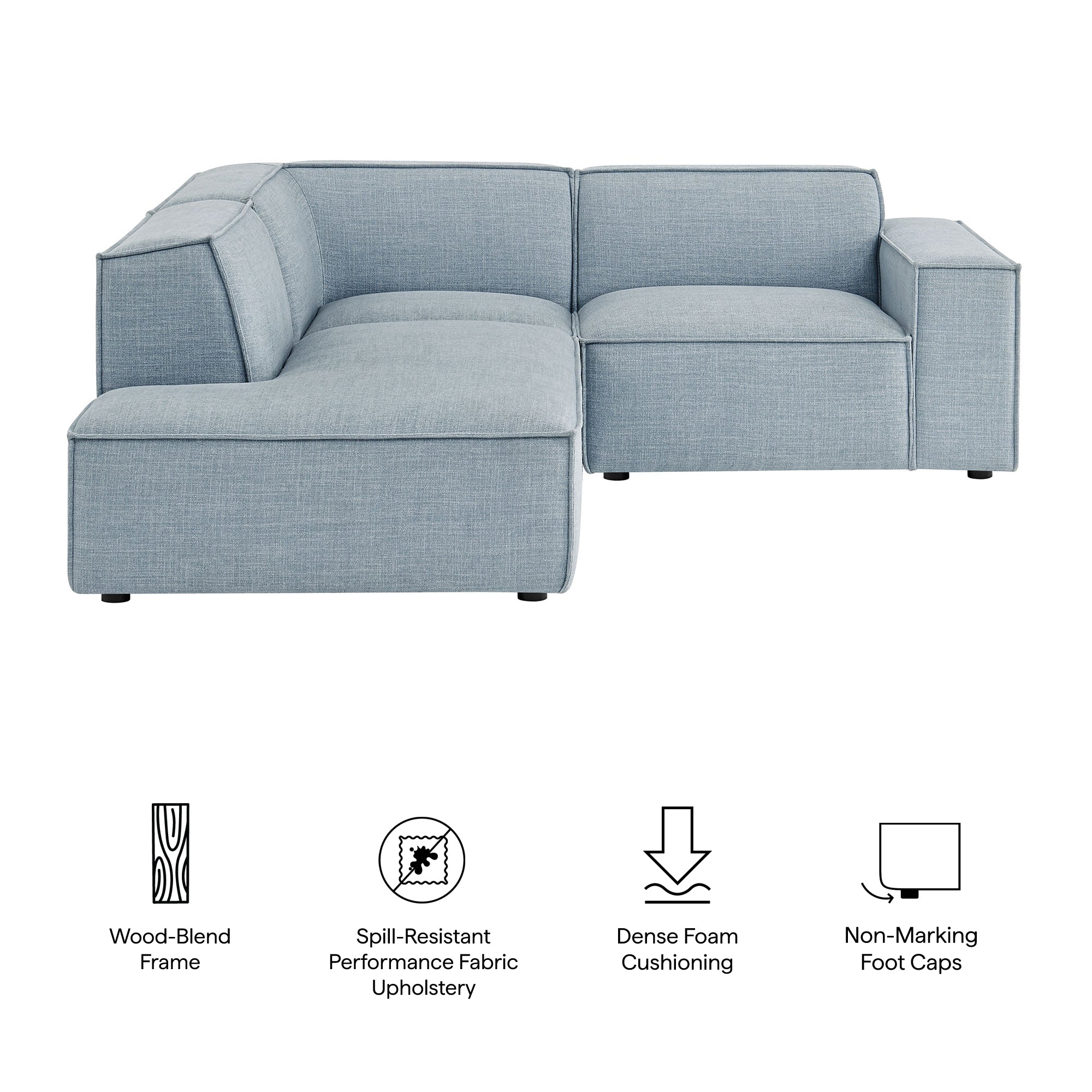 Restore 3-Piece Performance Fabric Upholstered Modular L-Shaped Sectional Sofa - Sky (Chaise, Chair, Corner Chair)