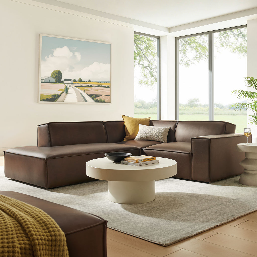Restore 3-Piece Vegan Leather Modular L-Shaped Sectional Sofa - Espresso (Chaise, Chair, Corner Chair)