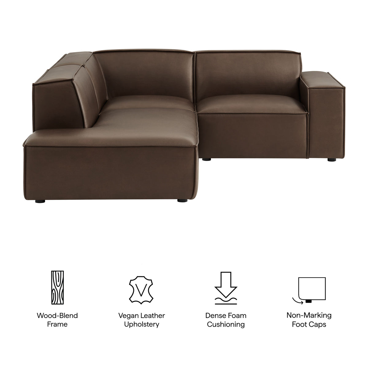 Restore 3-Piece Vegan Leather Modular L-Shaped Sectional Sofa - Espresso (Chaise, Chair, Corner Chair)