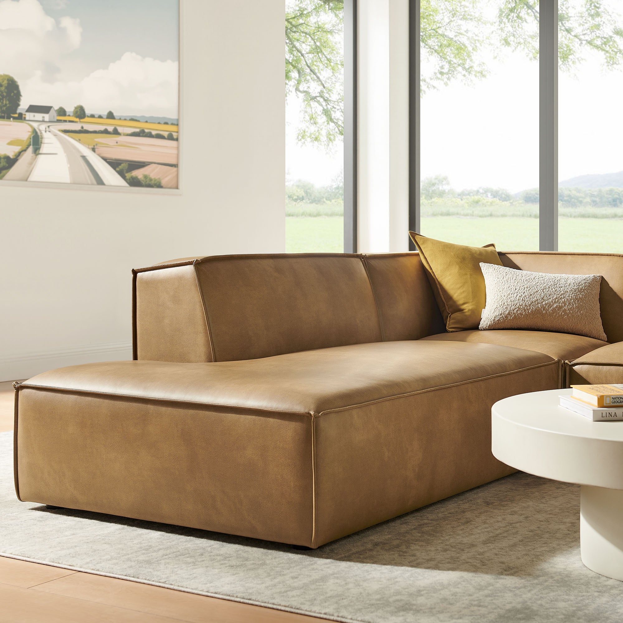 Restore 3-Piece Vegan Leather Modular L-Shaped Sectional Sofa - Toast (Chaise, Chair, Corner Chair)