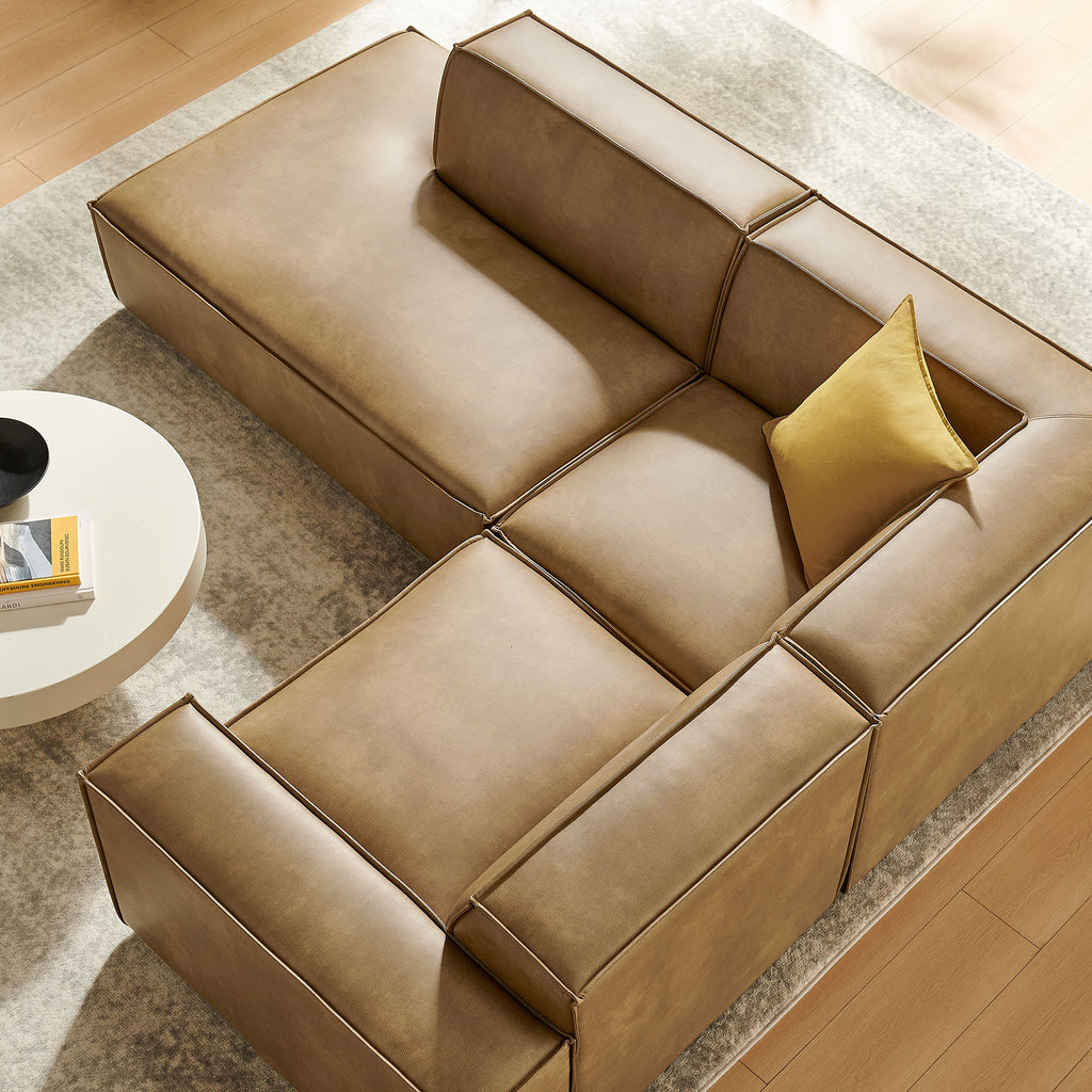 Restore 3-Piece Vegan Leather Modular L-Shaped Sectional Sofa - Toast (Chaise, Chair, Corner Chair)