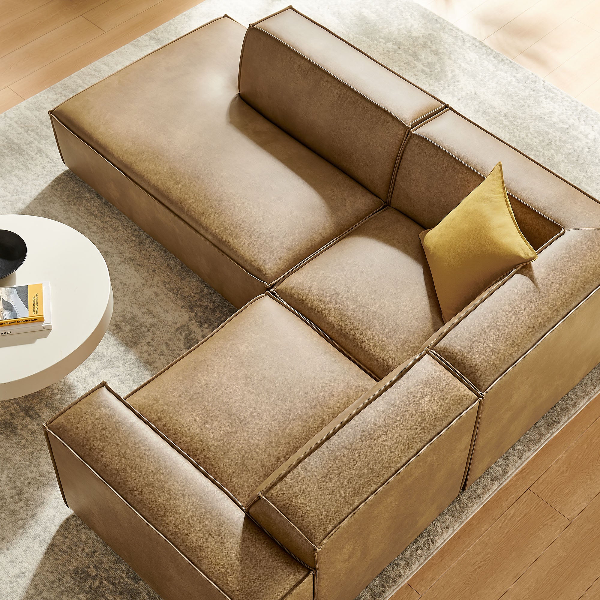 Restore 3-Piece Vegan Leather Modular L-Shaped Sectional Sofa - Toast (Chaise, Chair, Corner Chair)