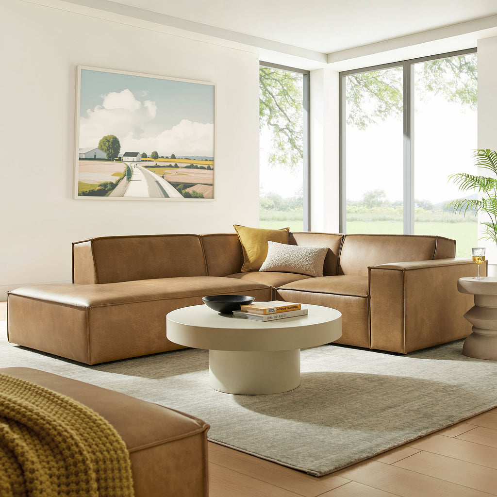 Restore 3-Piece Vegan Leather Modular L-Shaped Sectional Sofa - Toast (Chaise, Chair, Corner Chair)