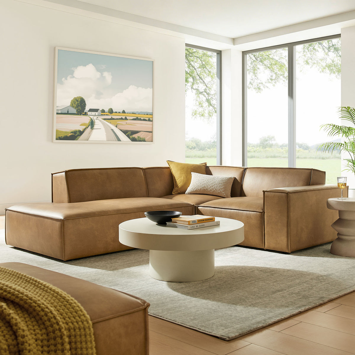 Restore 3-Piece Vegan Leather Modular L-Shaped Sectional Sofa - Toast (Chaise, Chair, Corner Chair)