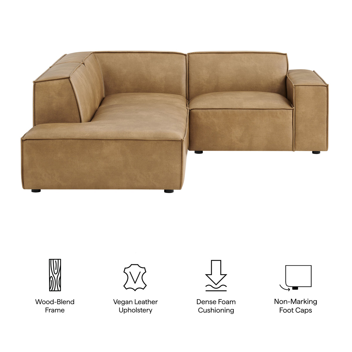 Restore 3-Piece Vegan Leather Modular L-Shaped Sectional Sofa - Toast (Chaise, Chair, Corner Chair)