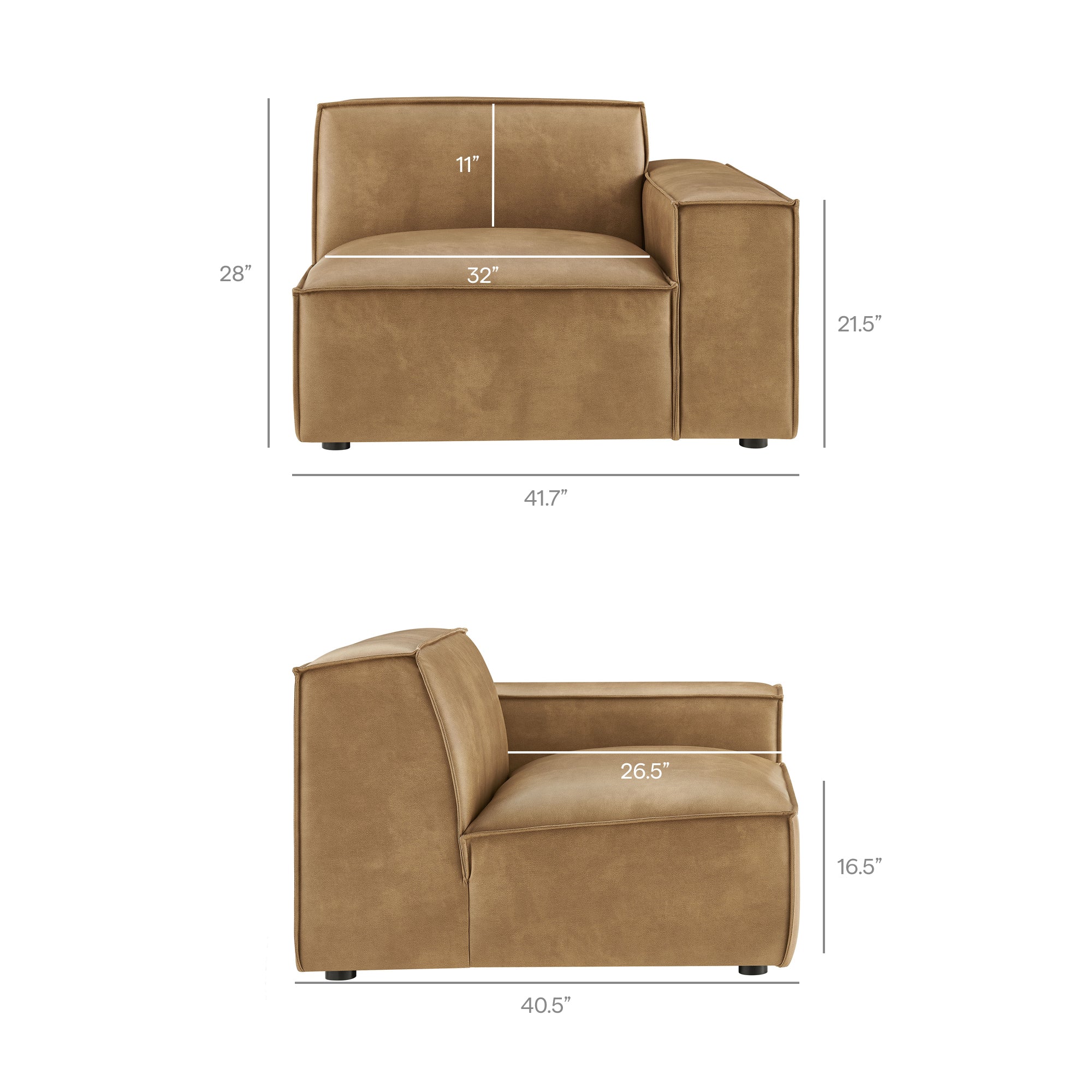 Restore 3-Piece Vegan Leather Modular L-Shaped Sectional Sofa - Toast (Chaise, Chair, Corner Chair)