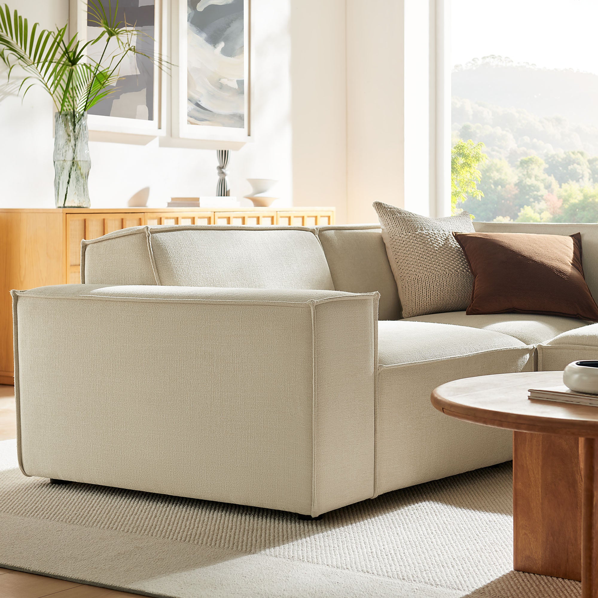Restore 3-Piece Performance Fabric Upholstered Modular L-Shaped Sectional Sofa - Ecru (Corner Chair, Chaise, Chair)