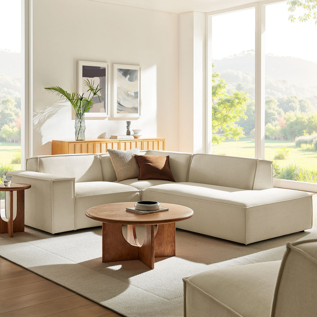 Restore 3-Piece Performance Fabric Upholstered Modular L-Shaped Sectional Sofa - Ecru (Corner Chair, Chaise, Chair)