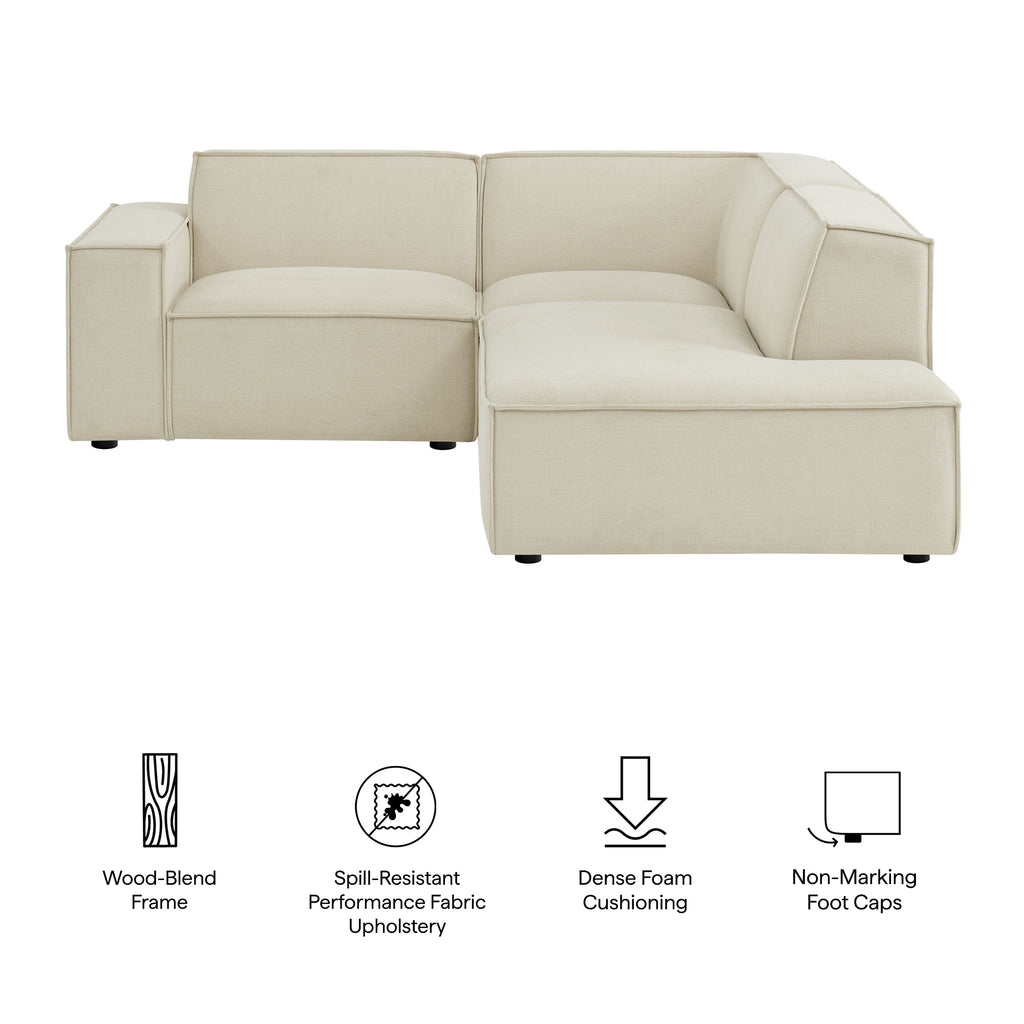 Restore 3-Piece Performance Fabric Upholstered Modular L-Shaped Sectional Sofa - Ecru (Corner Chair, Chaise, Chair)
