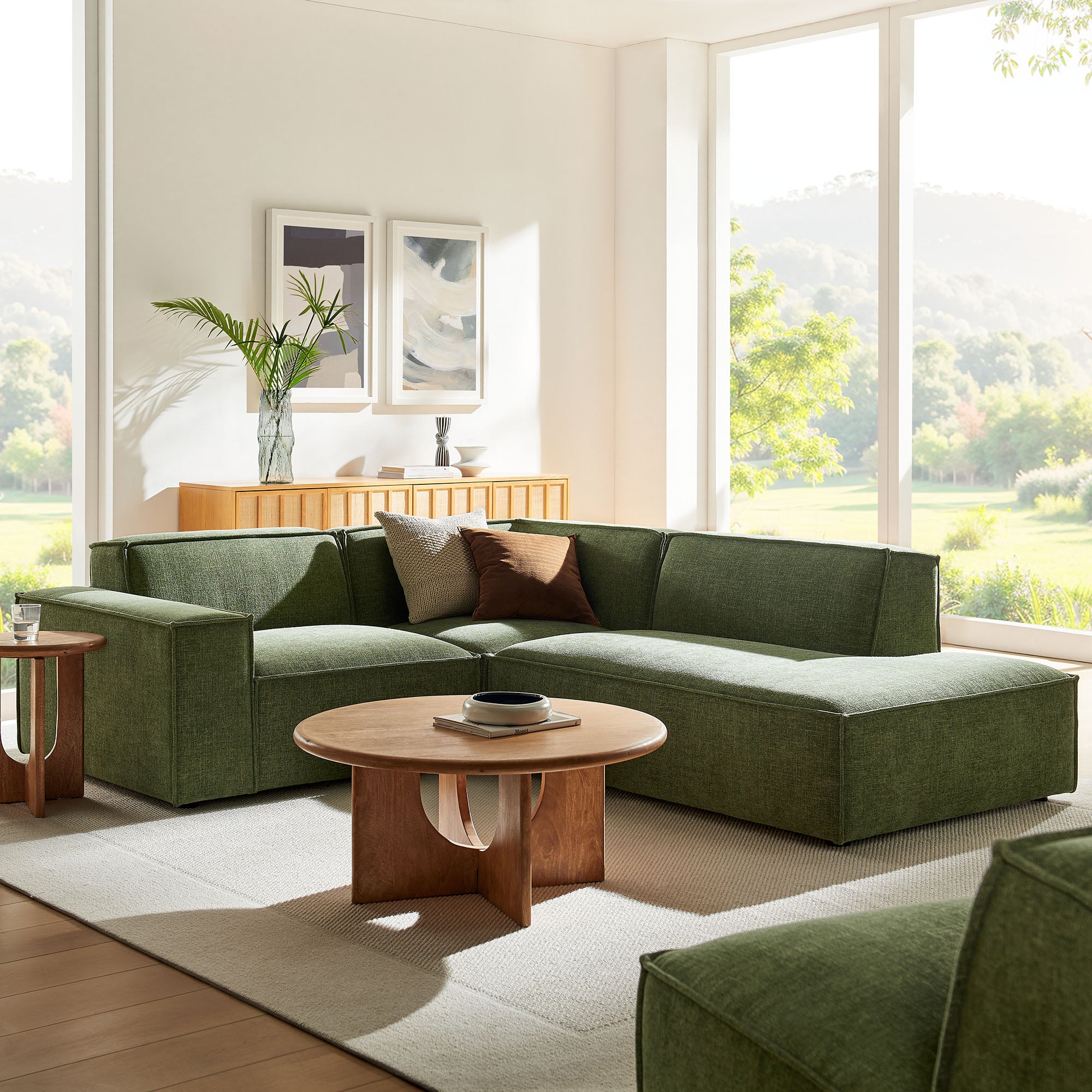 Restore 3-Piece Performance Fabric Upholstered Modular L-Shaped Sectional Sofa - Foliage (Corner Chair, Chaise, Chair)