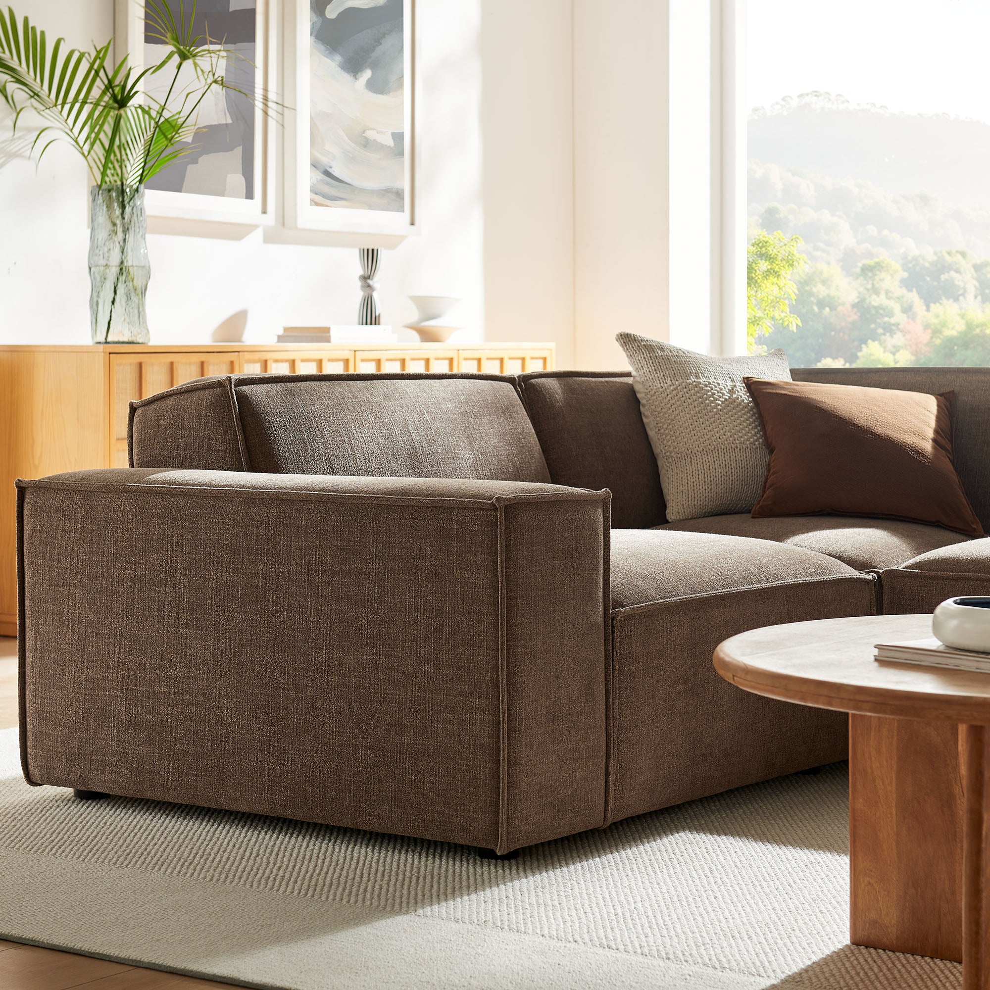 Restore 3-Piece Performance Fabric Upholstered Modular L-Shaped Sectional Sofa - Mocha (Corner Chair, Chaise, Chair)