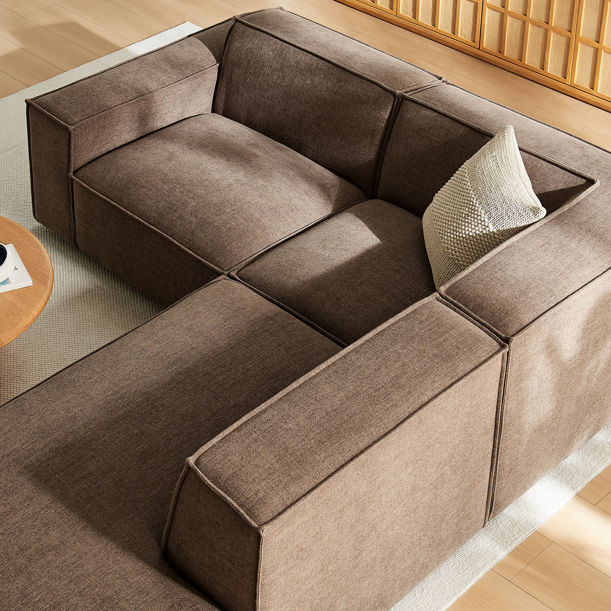 Restore 3-Piece Performance Fabric Upholstered Modular L-Shaped Sectional Sofa - Mocha (Corner Chair, Chaise, Chair)
