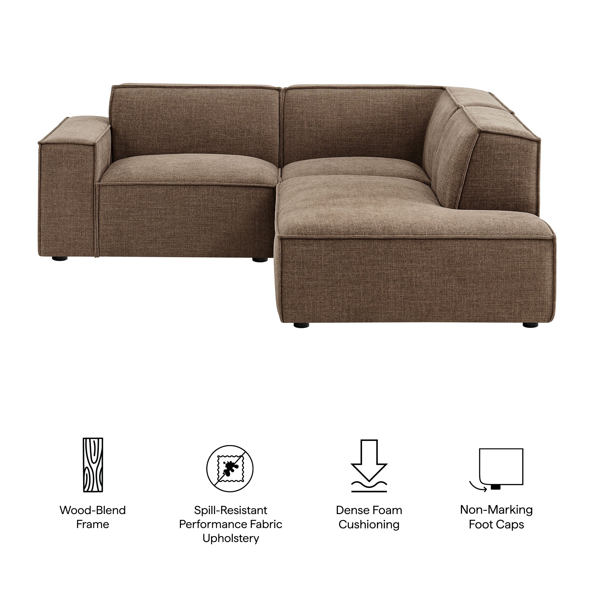 Restore 3-Piece Performance Fabric Upholstered Modular L-Shaped Sectional Sofa - Mocha (Corner Chair, Chaise, Chair)