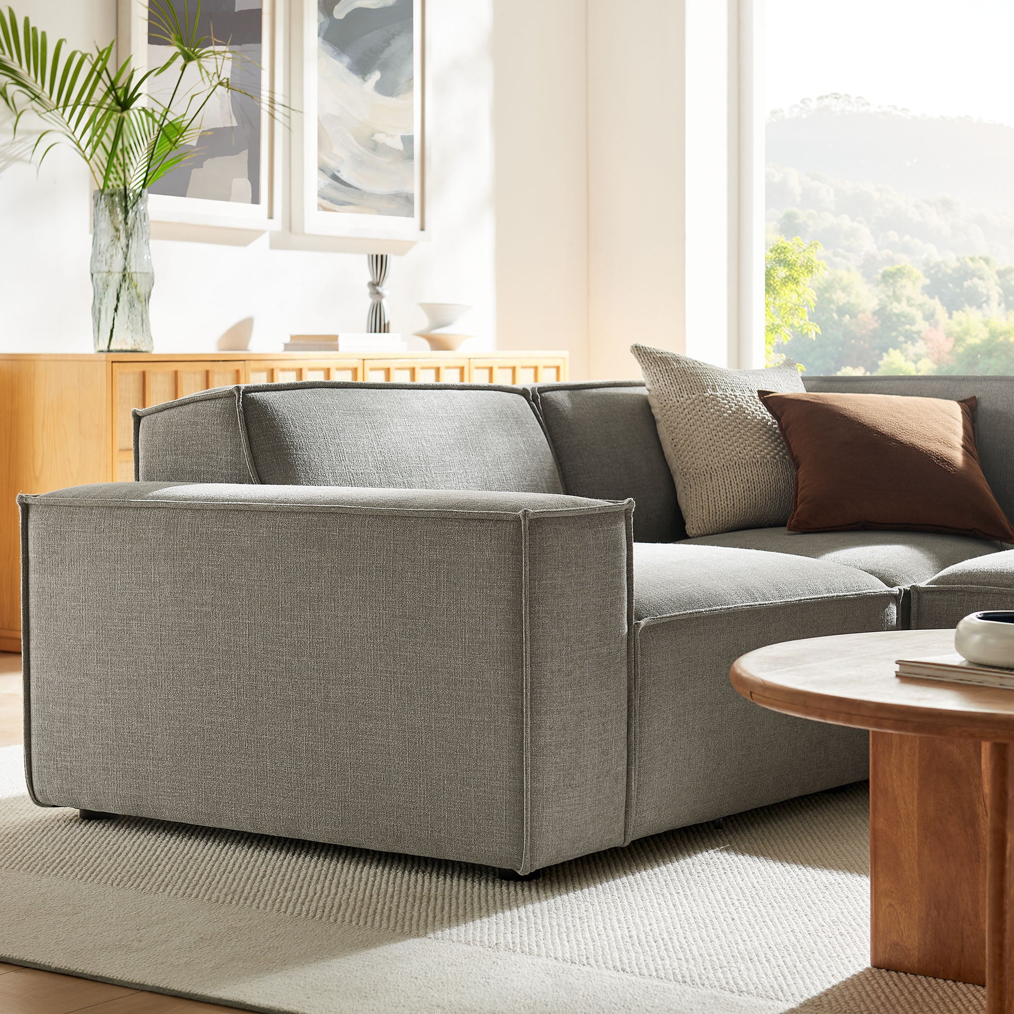 Restore 3-Piece Performance Fabric Upholstered Modular L-Shaped Sectional Sofa - Pewter (Corner Chair, Chaise, Chair)