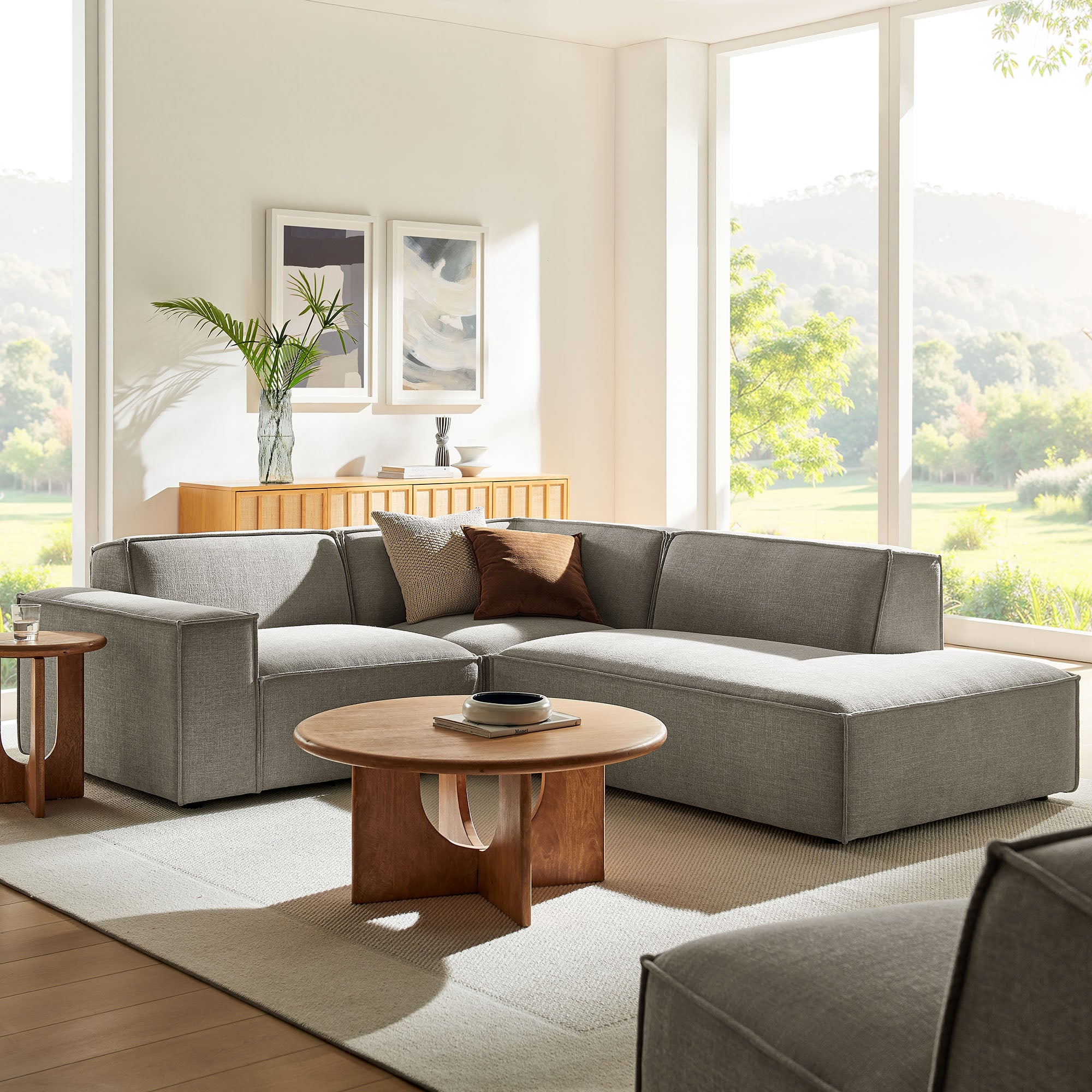 Restore 3-Piece Performance Fabric Upholstered Modular L-Shaped Sectional Sofa - Pewter (Corner Chair, Chaise, Chair)