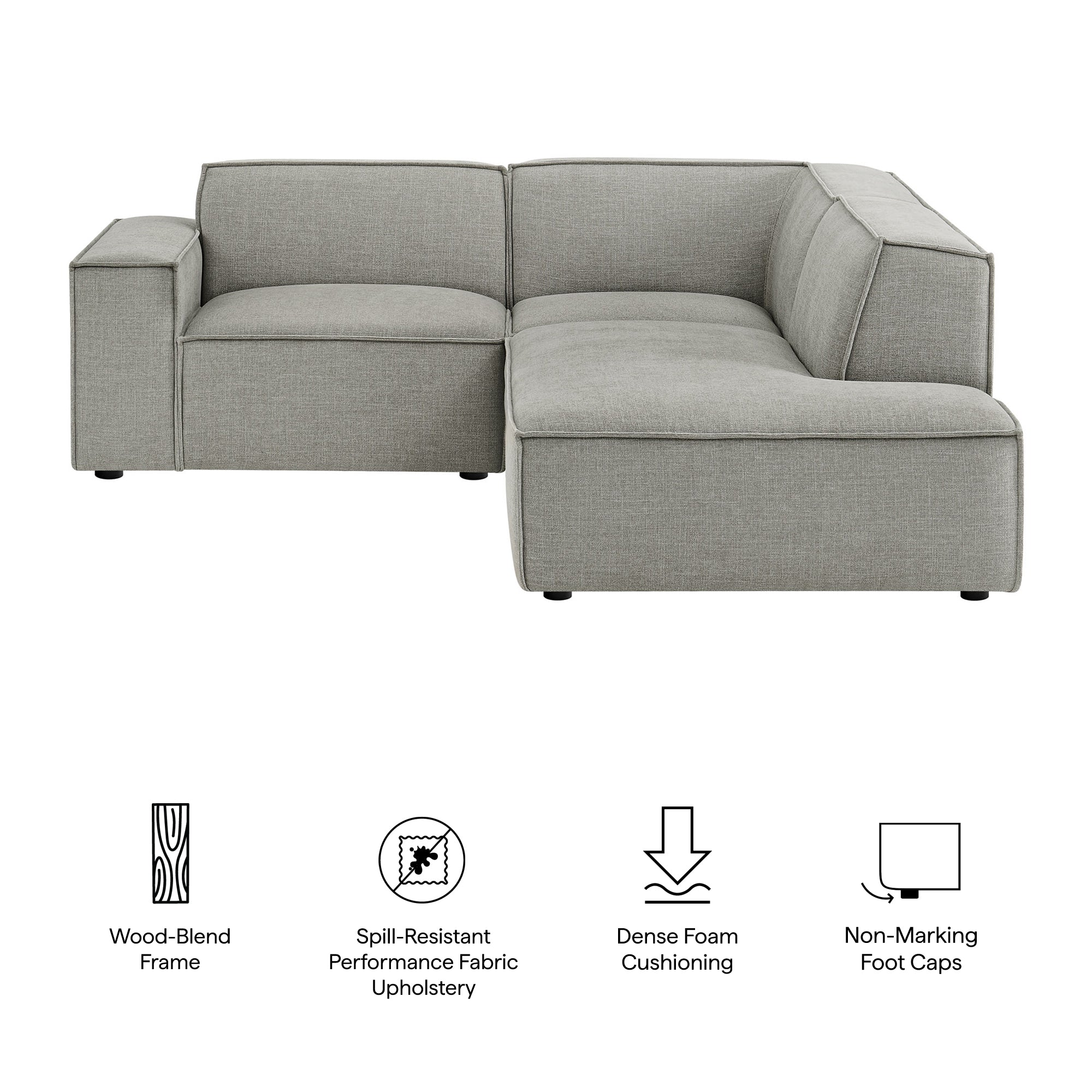 Restore 3-Piece Performance Fabric Upholstered Modular L-Shaped Sectional Sofa - Pewter (Corner Chair, Chaise, Chair)