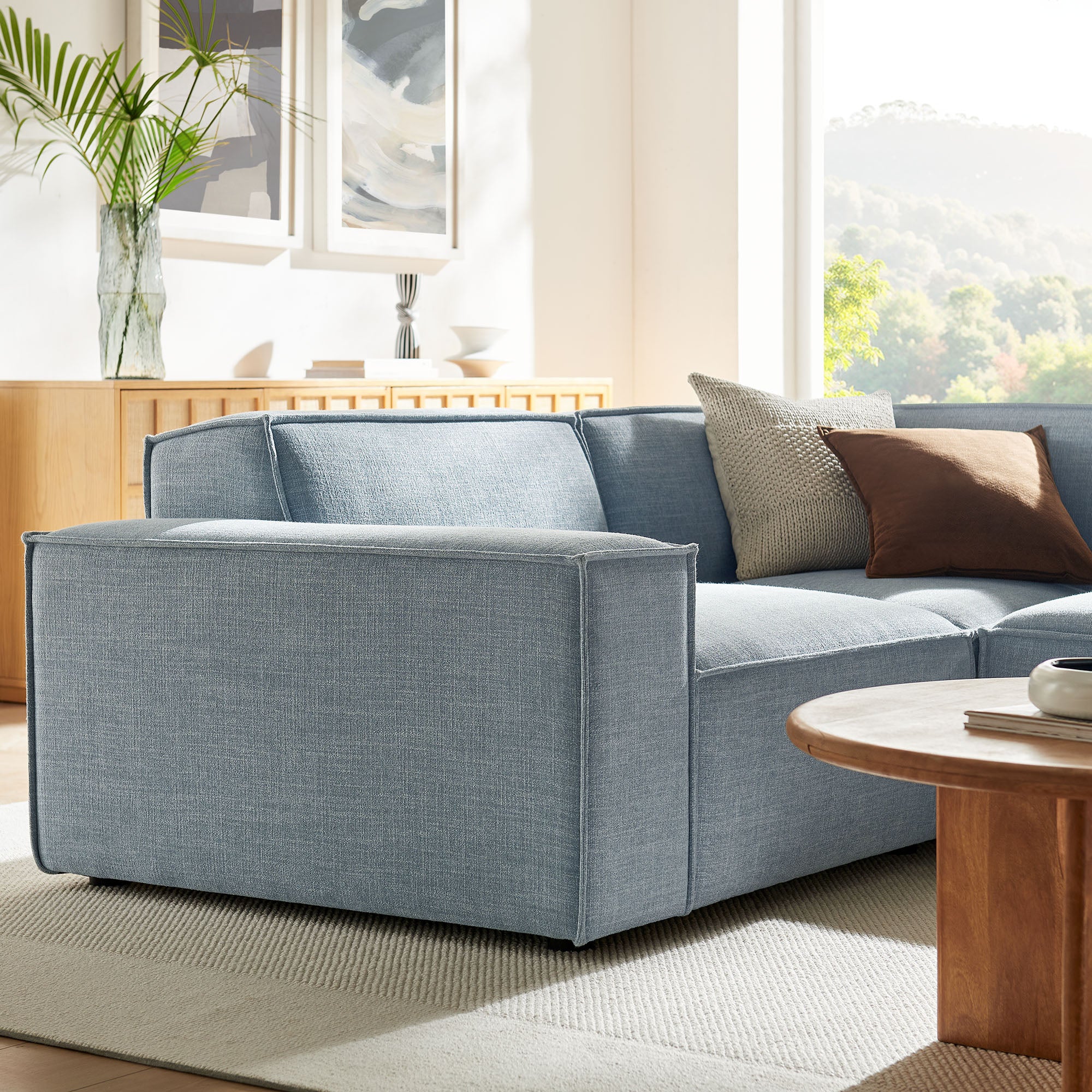 Restore 3-Piece Performance Fabric Upholstered Modular L-Shaped Sectional Sofa - Sky (Corner Chair, Chaise, Chair)