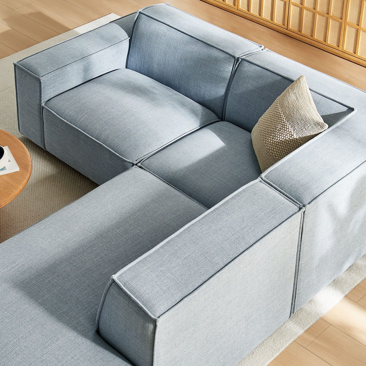 Restore 3-Piece Performance Fabric Upholstered Modular L-Shaped Sectional Sofa - Sky (Corner Chair, Chaise, Chair)