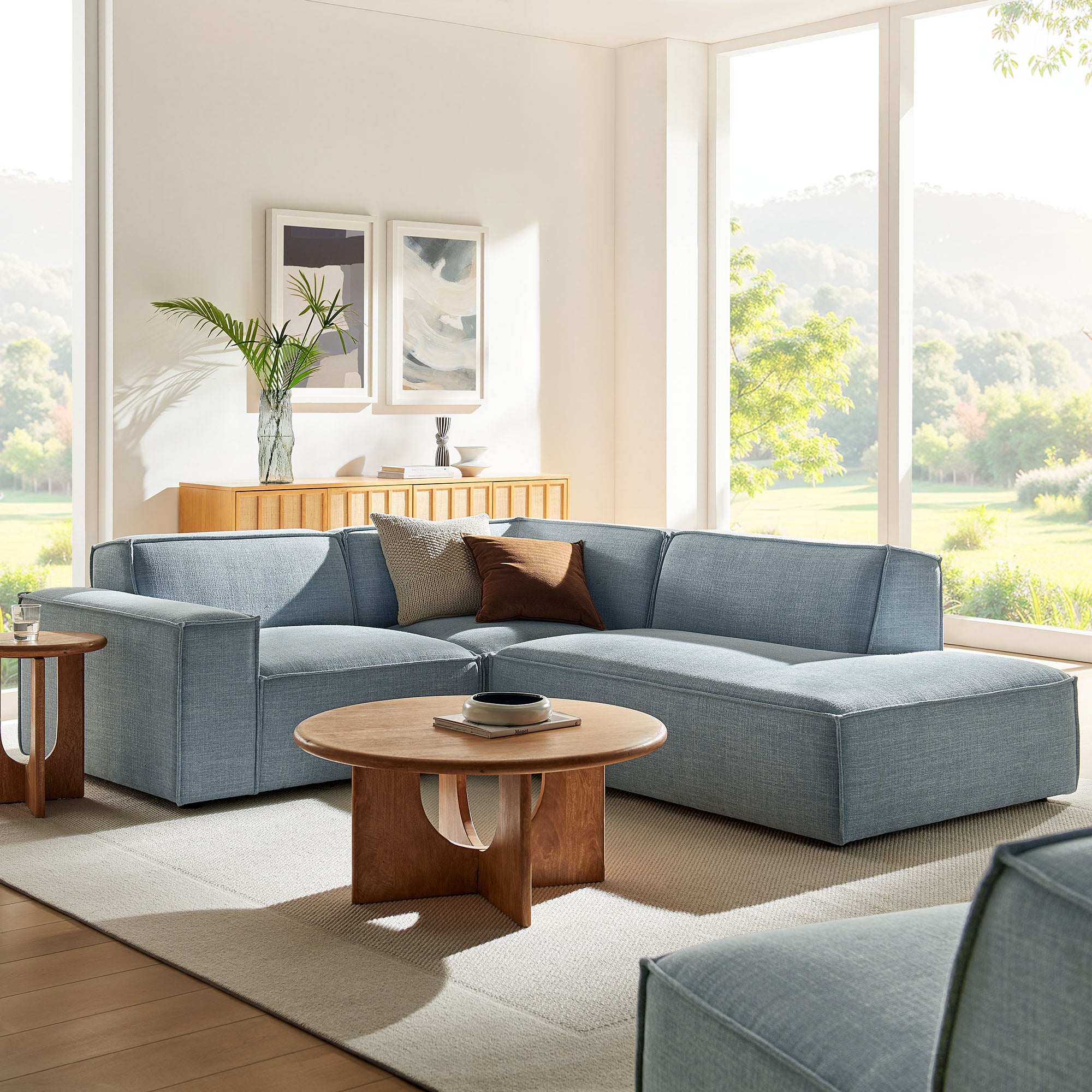 Restore 3-Piece Performance Fabric Upholstered Modular L-Shaped Sectional Sofa - Sky (Corner Chair, Chaise, Chair)