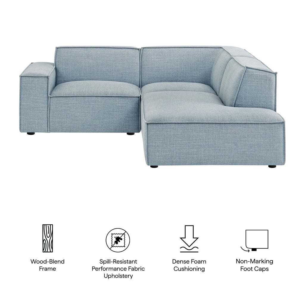 Restore 3-Piece Performance Fabric Upholstered Modular L-Shaped Sectional Sofa - Sky (Corner Chair, Chaise, Chair)