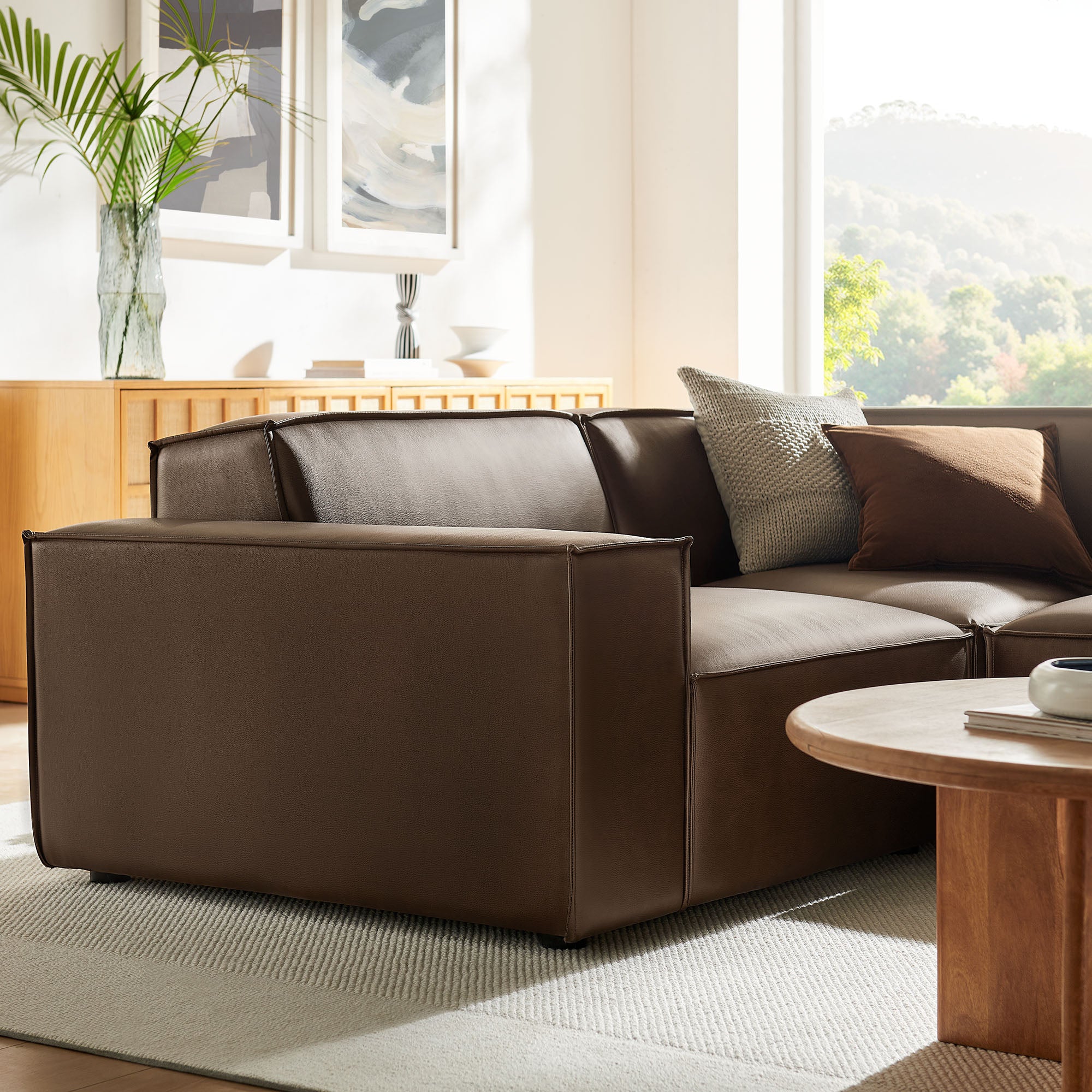 Restore 3-Piece Vegan Leather Modular L-Shaped Sectional Sofa - Espresso (Corner Chair, Chaise, Chair)