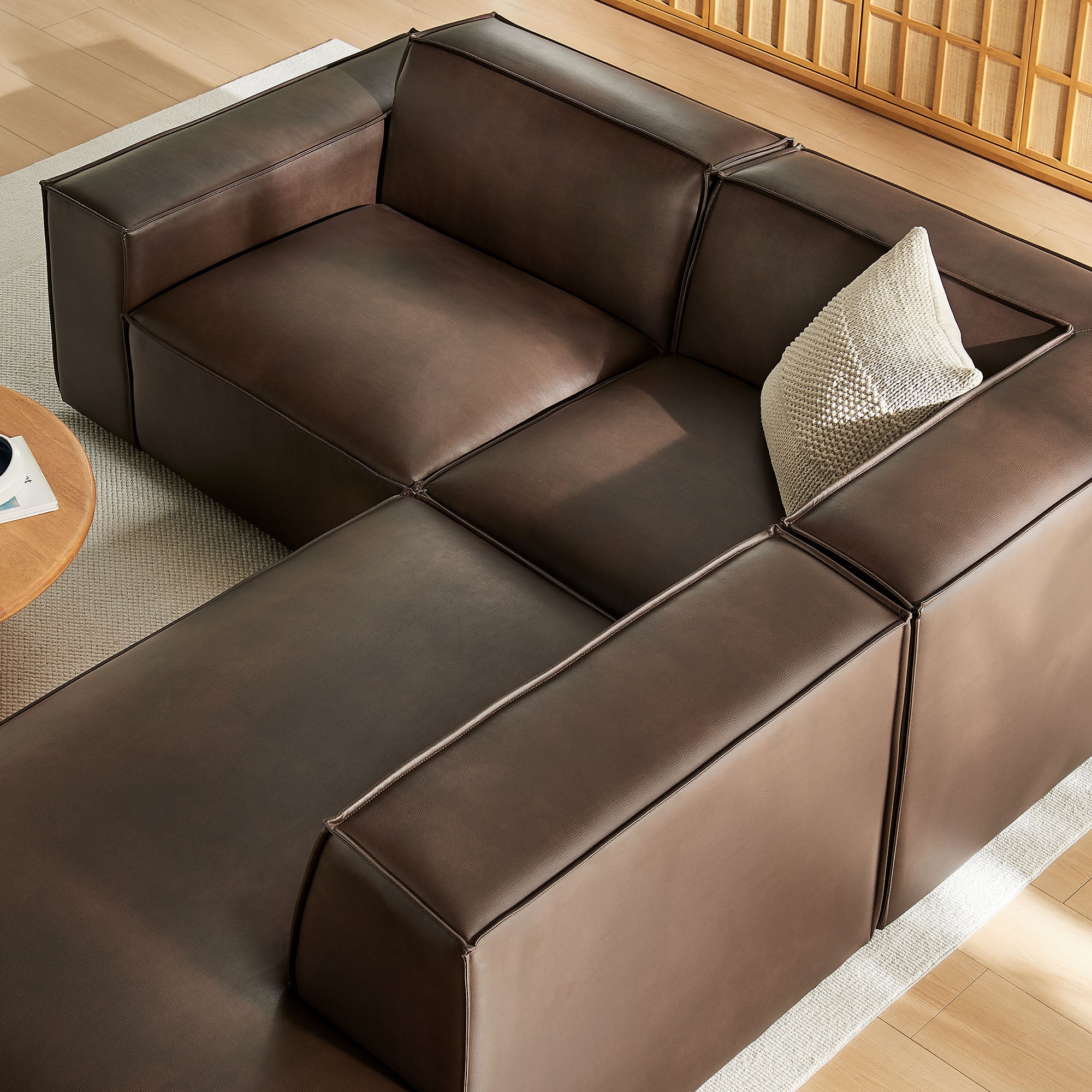 Restore 3-Piece Vegan Leather Modular L-Shaped Sectional Sofa - Espresso (Corner Chair, Chaise, Chair)
