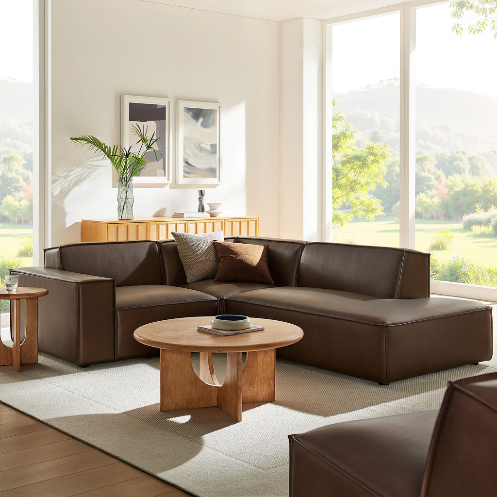 Restore 3-Piece Vegan Leather Modular L-Shaped Sectional Sofa - Espresso (Corner Chair, Chaise, Chair)