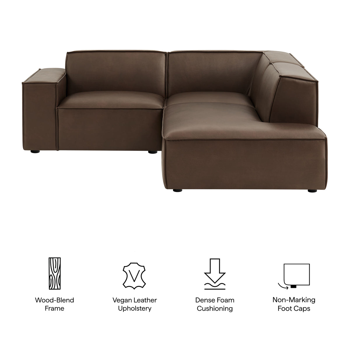 Restore 3-Piece Vegan Leather Modular L-Shaped Sectional Sofa - Espresso (Corner Chair, Chaise, Chair)