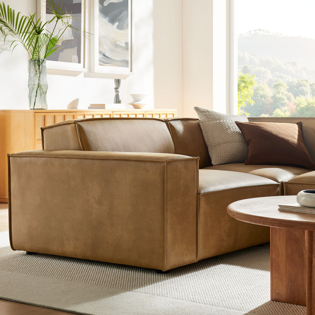 Restore 3-Piece Vegan Leather Modular L-Shaped Sectional Sofa - Toast (Corner Chair, Chaise, Chair)