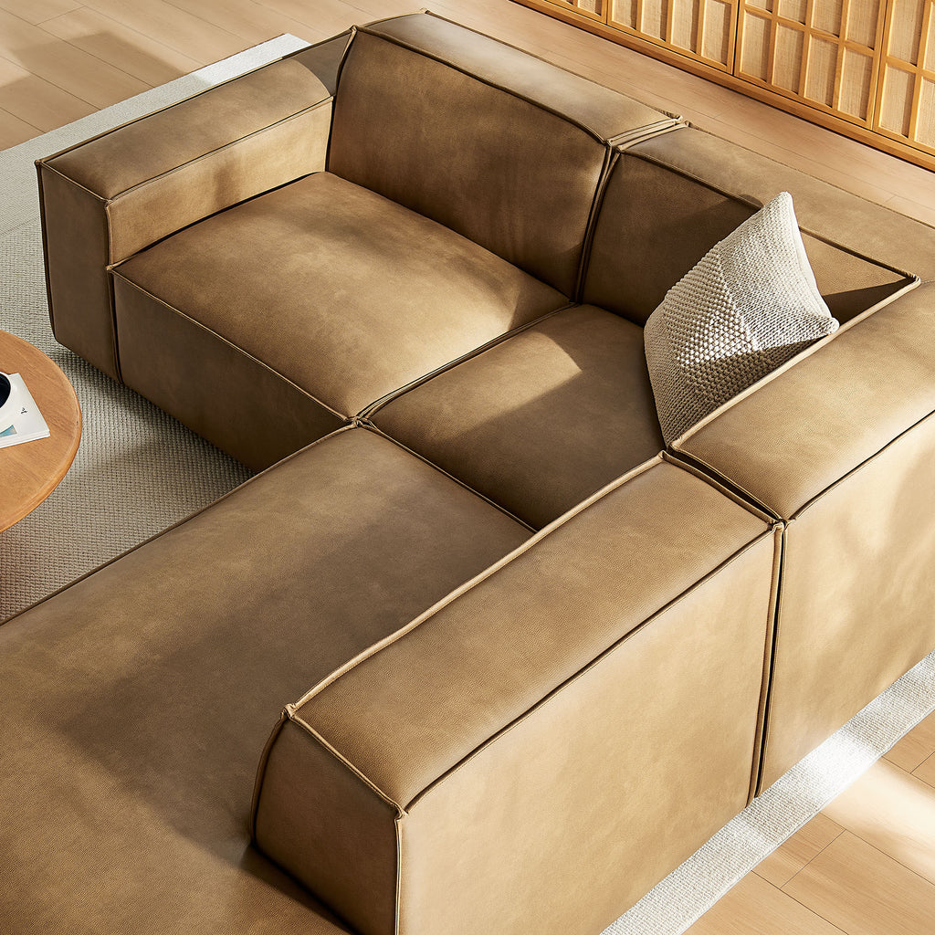 Restore 3-Piece Vegan Leather Modular L-Shaped Sectional Sofa - Toast (Corner Chair, Chaise, Chair)