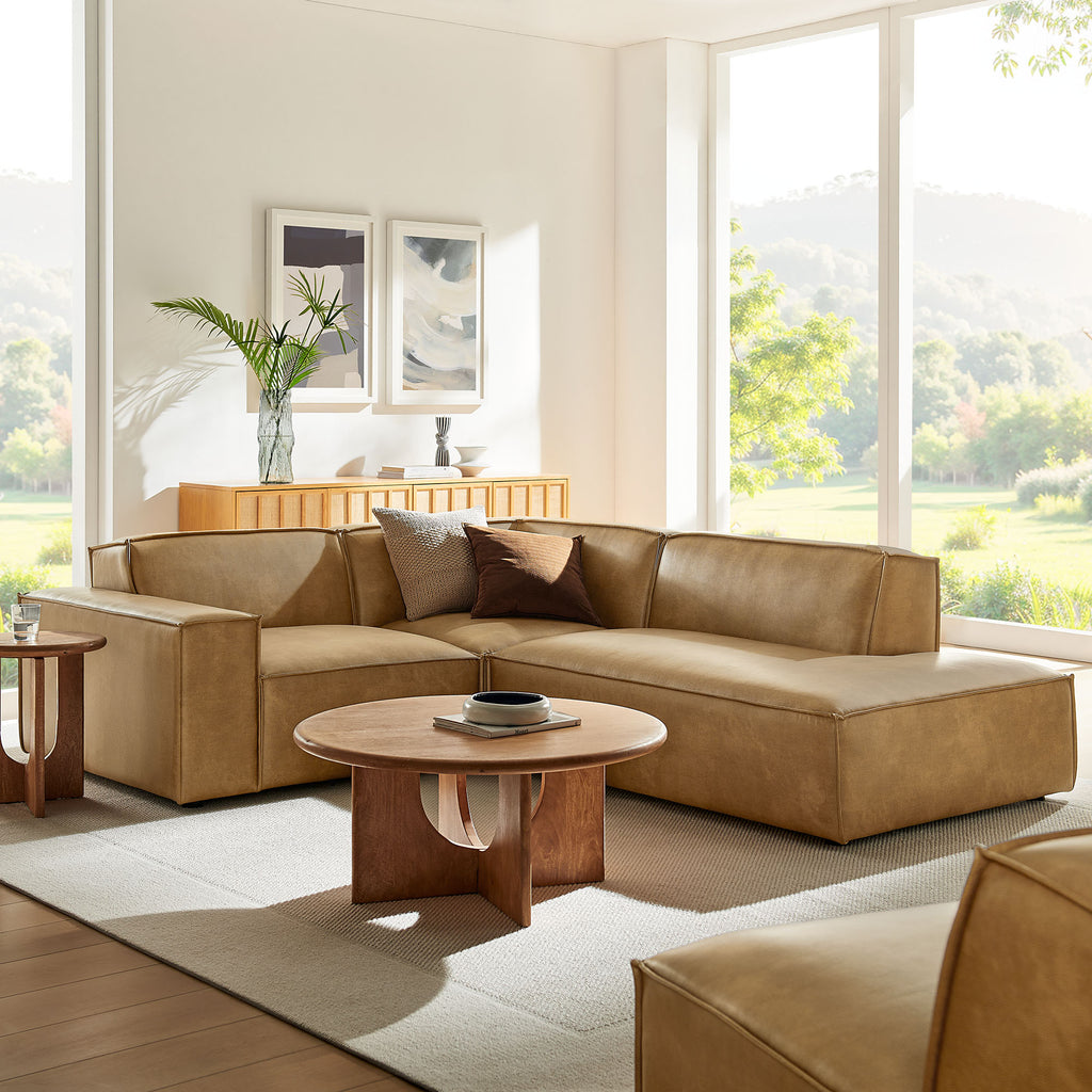 Restore 3-Piece Vegan Leather Modular L-Shaped Sectional Sofa - Toast (Corner Chair, Chaise, Chair)