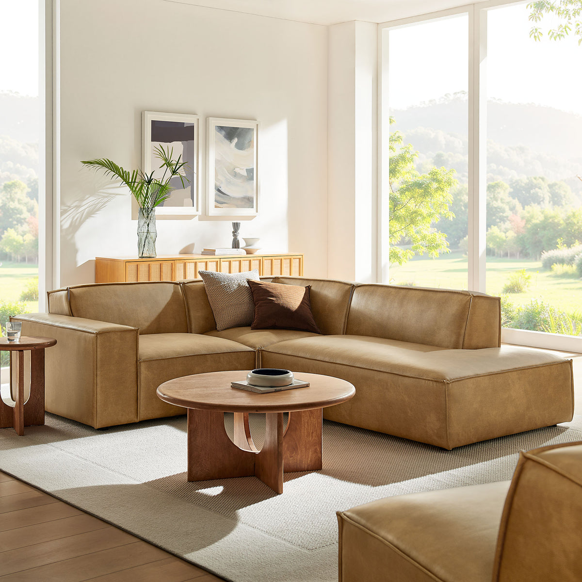 Restore 3-Piece Vegan Leather Modular L-Shaped Sectional Sofa - Toast (Corner Chair, Chaise, Chair)