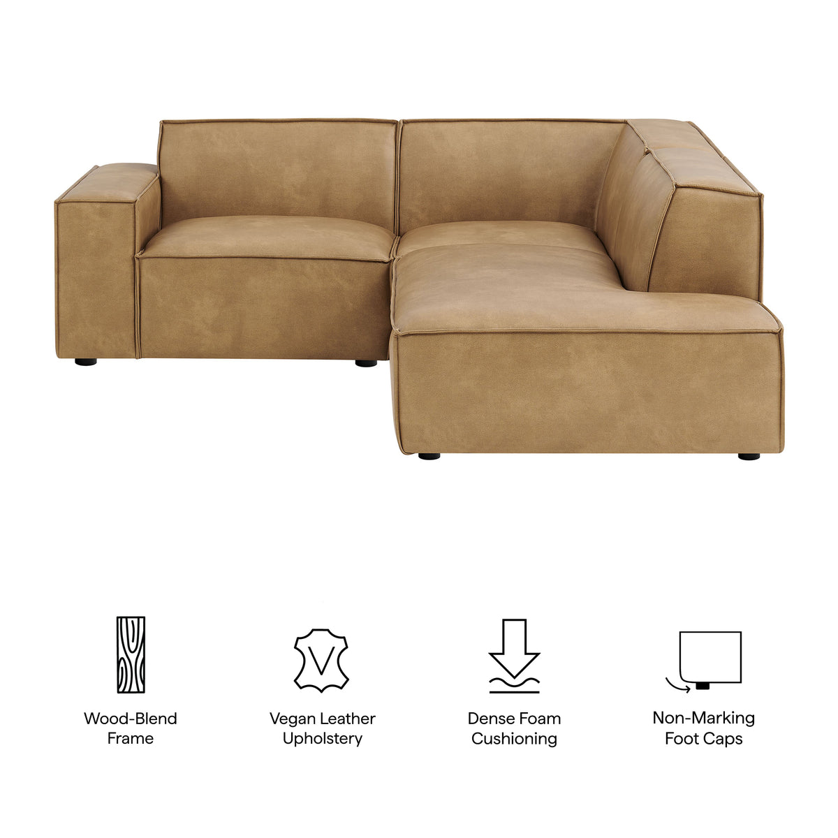 Restore 3-Piece Vegan Leather Modular L-Shaped Sectional Sofa - Toast (Corner Chair, Chaise, Chair)