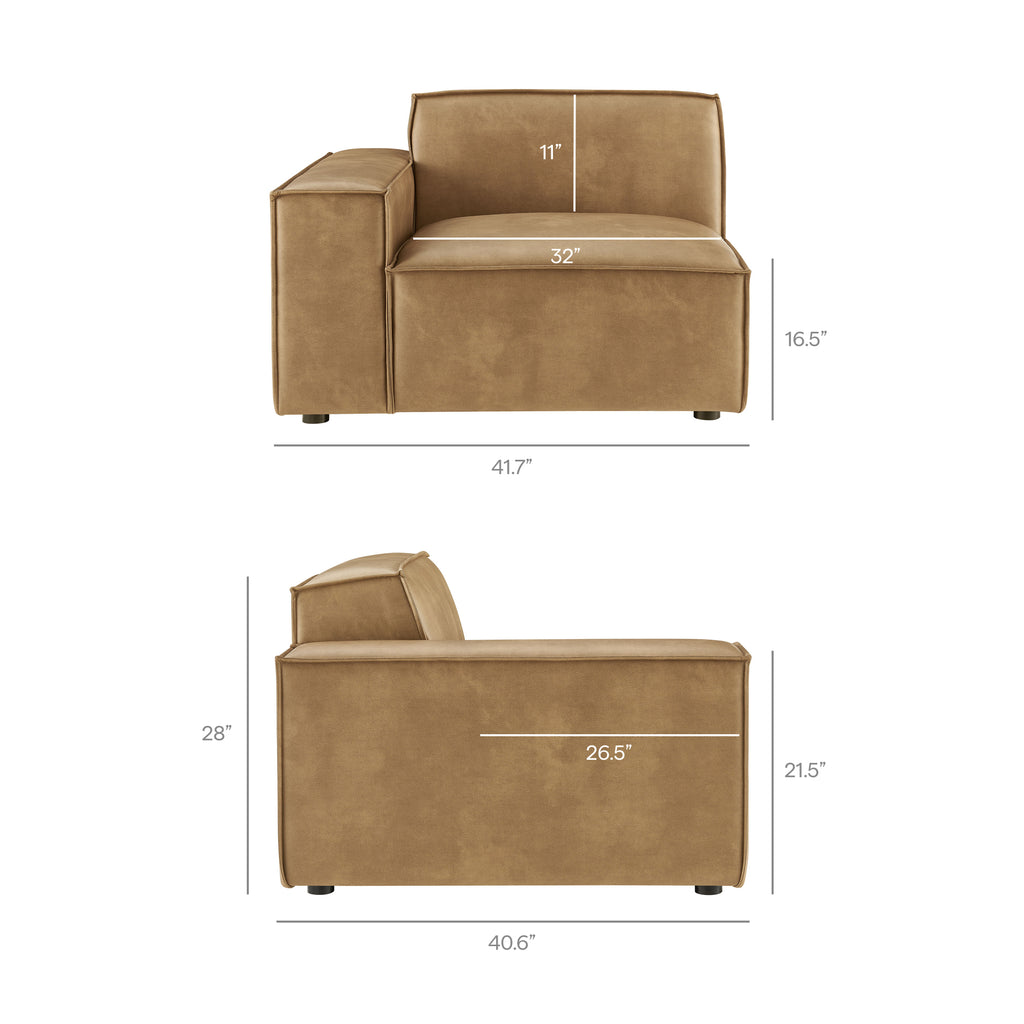 Restore 3-Piece Vegan Leather Modular L-Shaped Sectional Sofa - Toast (Corner Chair, Chaise, Chair)
