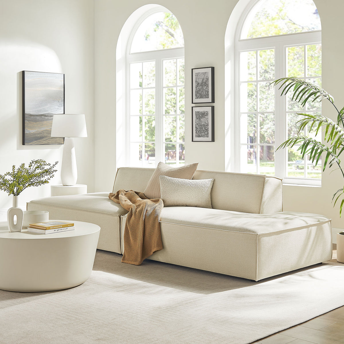 Restore 2-Piece Performance Fabric Upholstered Modular Loveseat - Ecru (Chaise, Chaise)