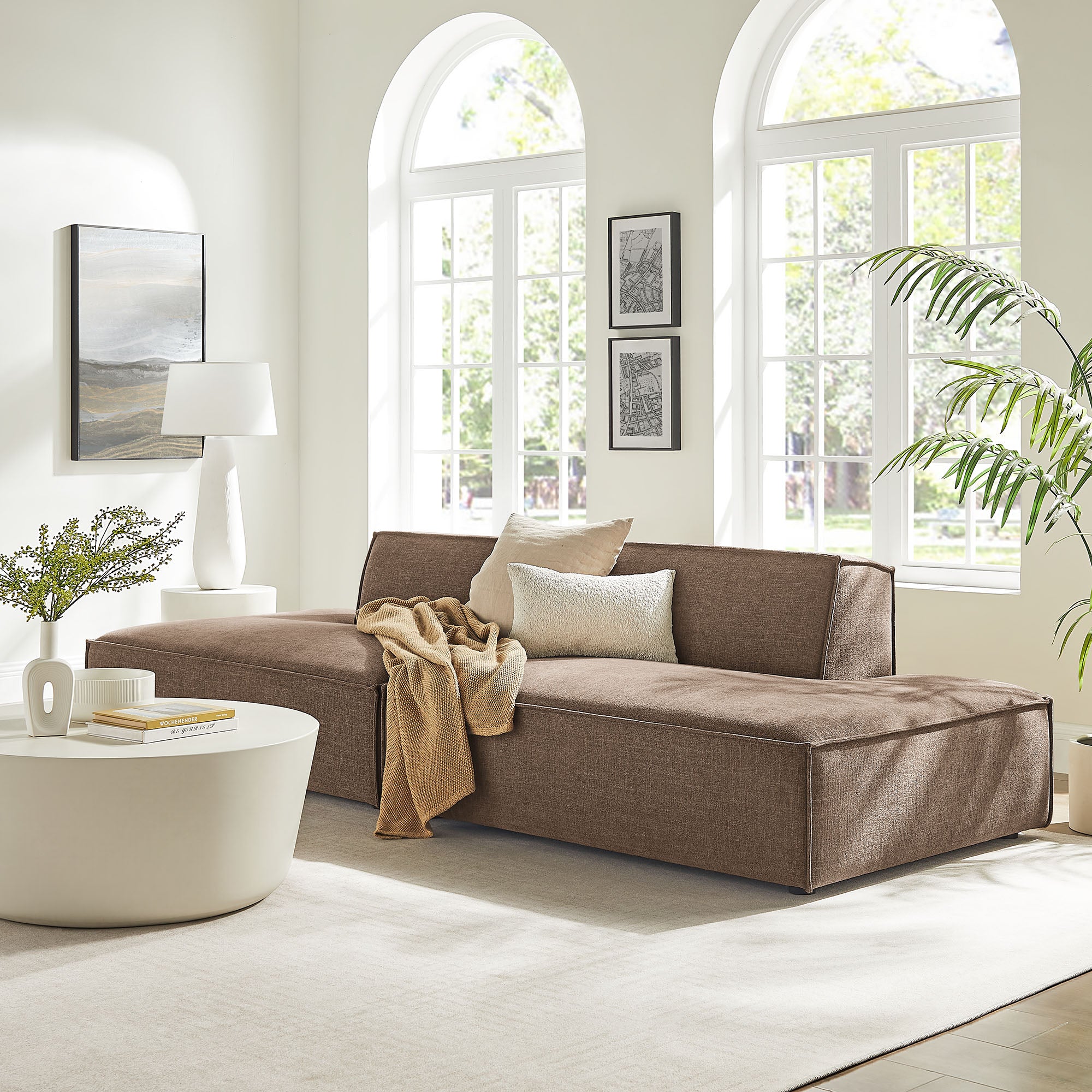 Restore 2-Piece Performance Fabric Upholstered Modular Loveseat - Mocha (Chaise, Chaise)