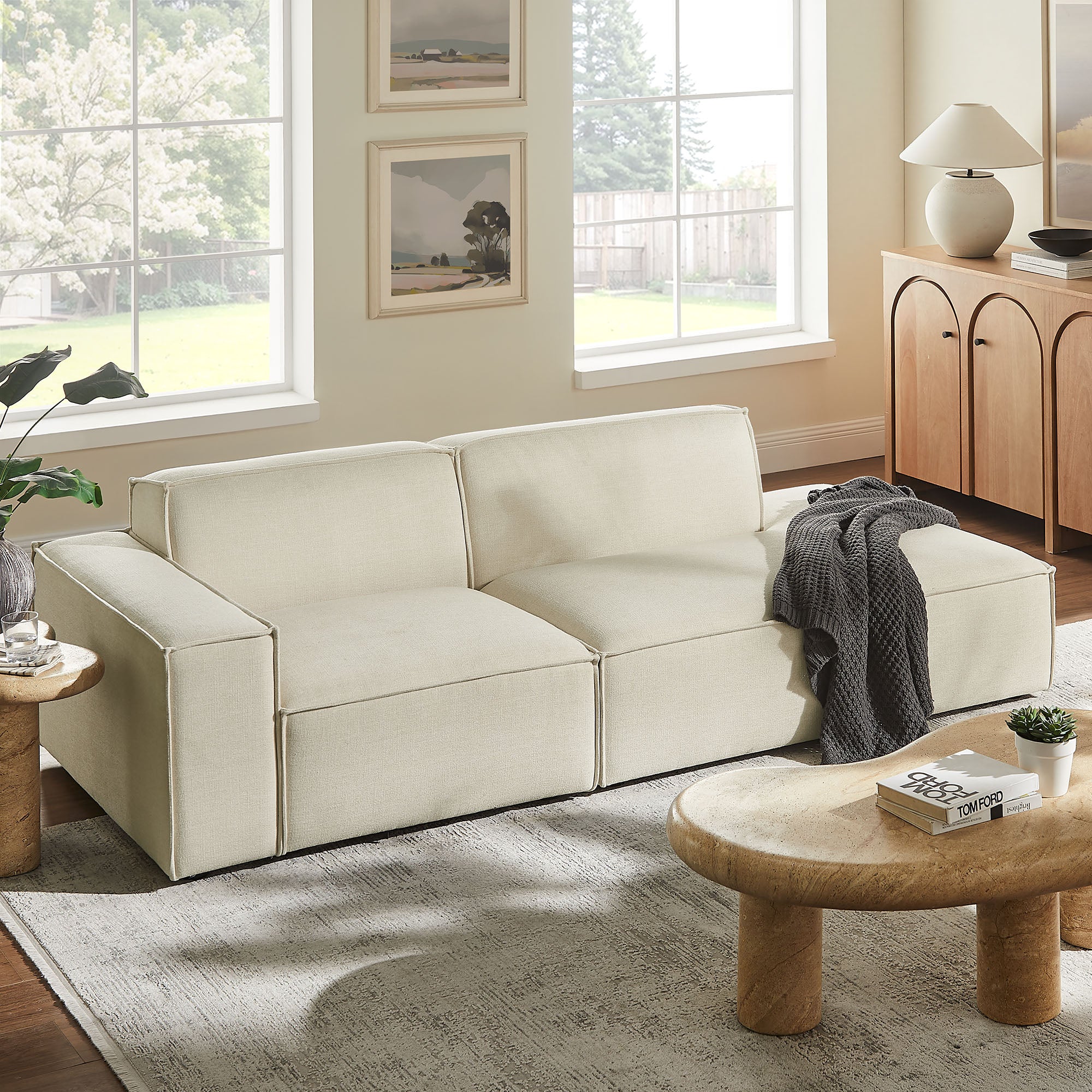 Restore 2-Piece Performance Fabric Upholstered Modular Loveseat - Ecru (EEI-7425-ECR)