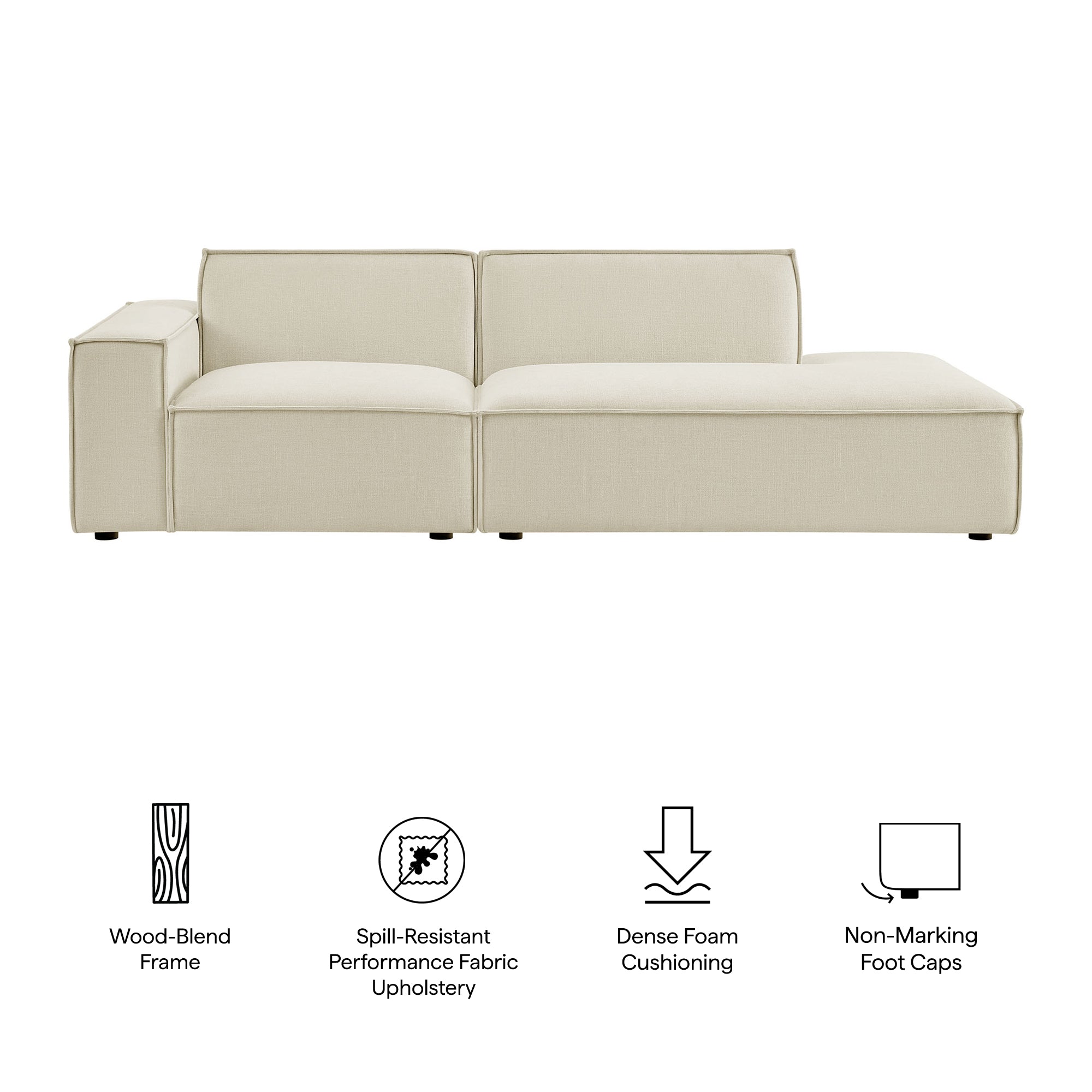 Restore 2-Piece Performance Fabric Upholstered Modular Loveseat - Ecru (EEI-7425-ECR)