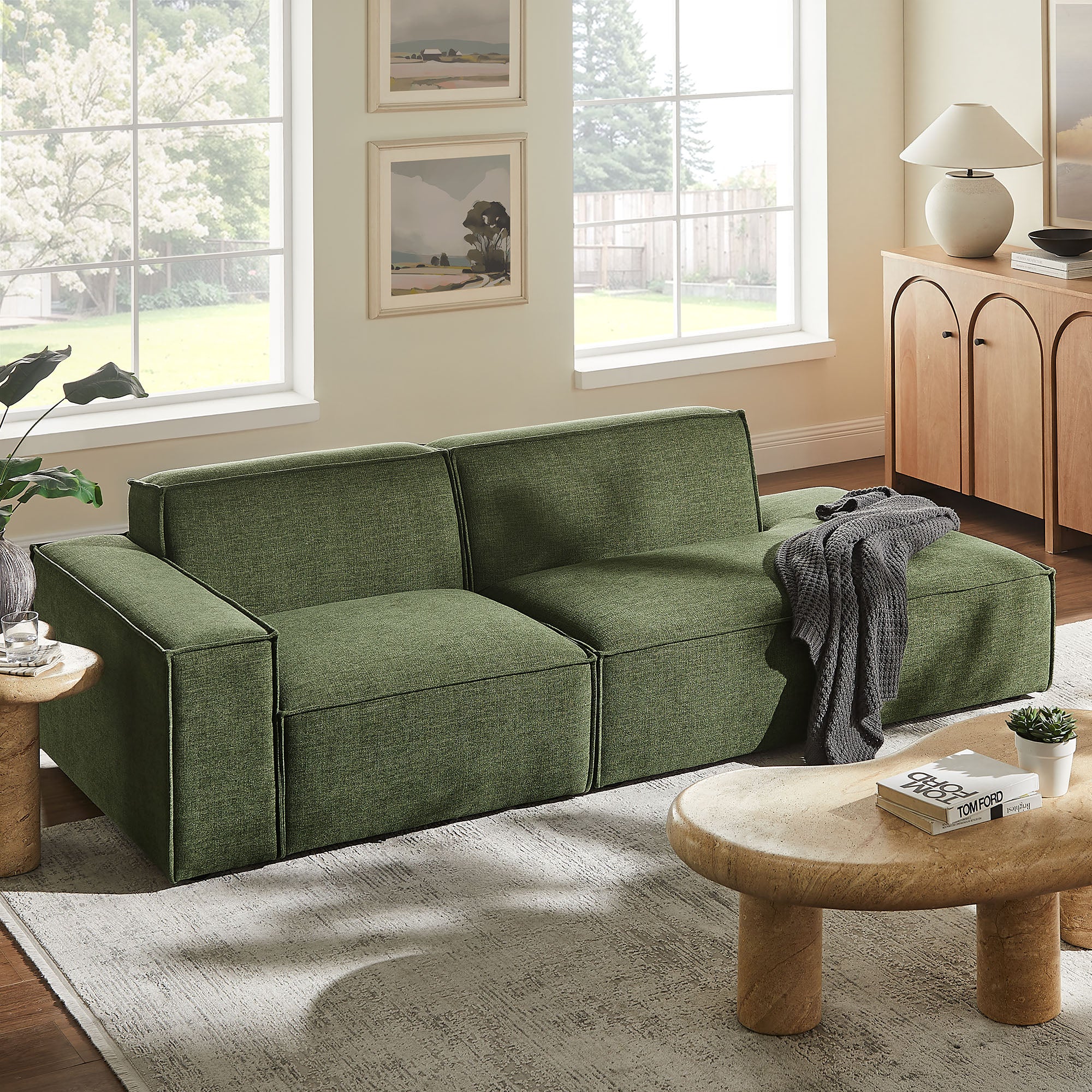 Restore 2-Piece Performance Fabric Upholstered Modular Loveseat - Foliage (EEI-7425-FOL)