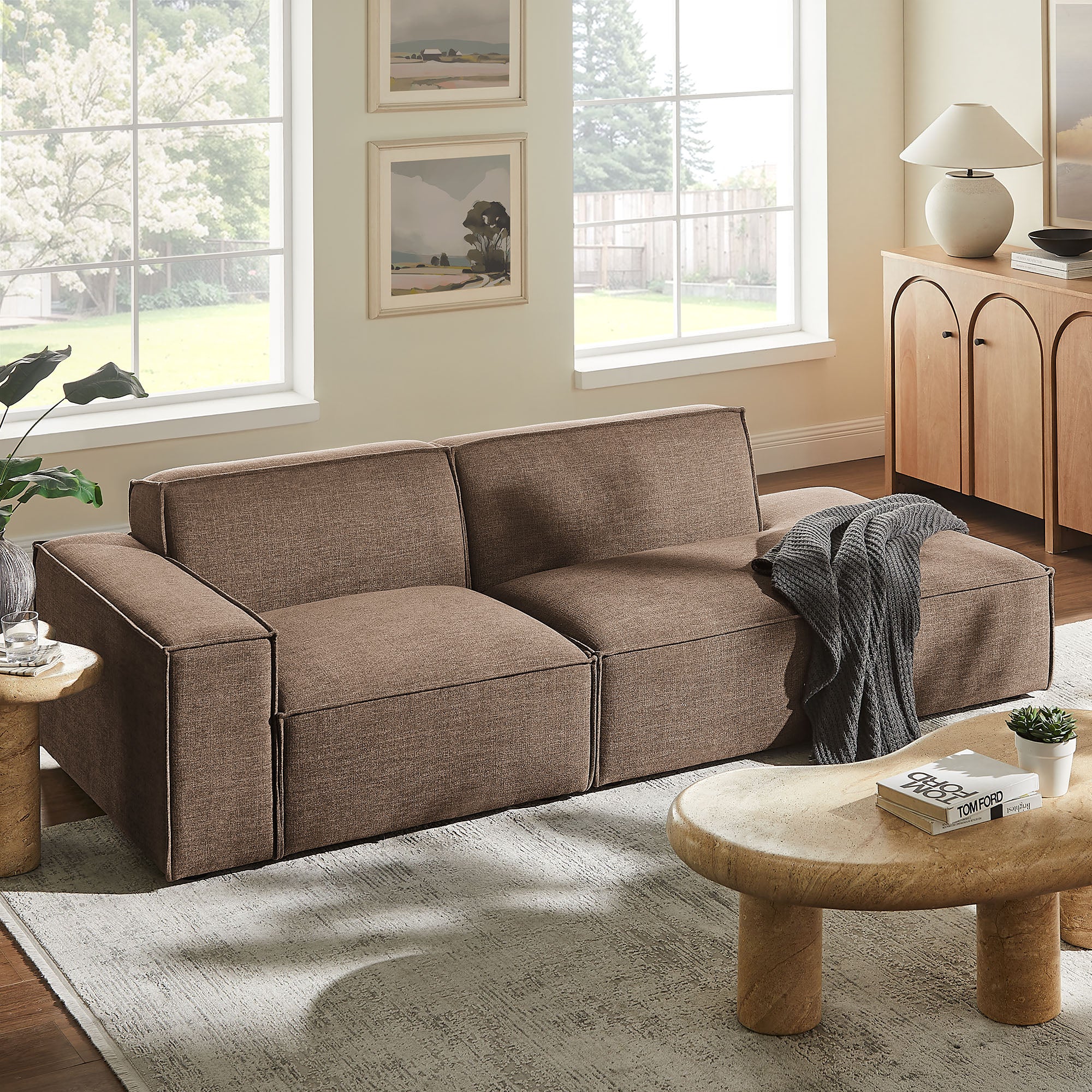 Restore 2-Piece Performance Fabric Upholstered Modular Loveseat - Mocha (EEI-7425-MOC)