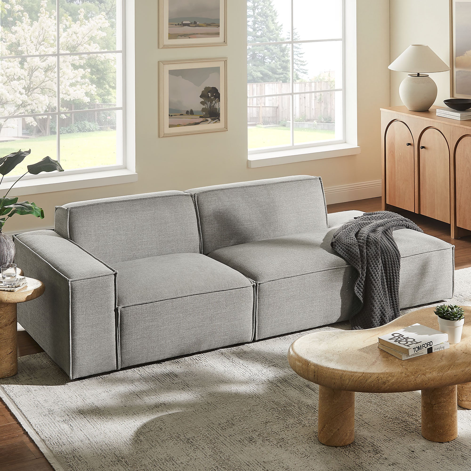 Restore 2-Piece Performance Fabric Upholstered Modular Loveseat - Pewter (EEI-7425-PEW)
