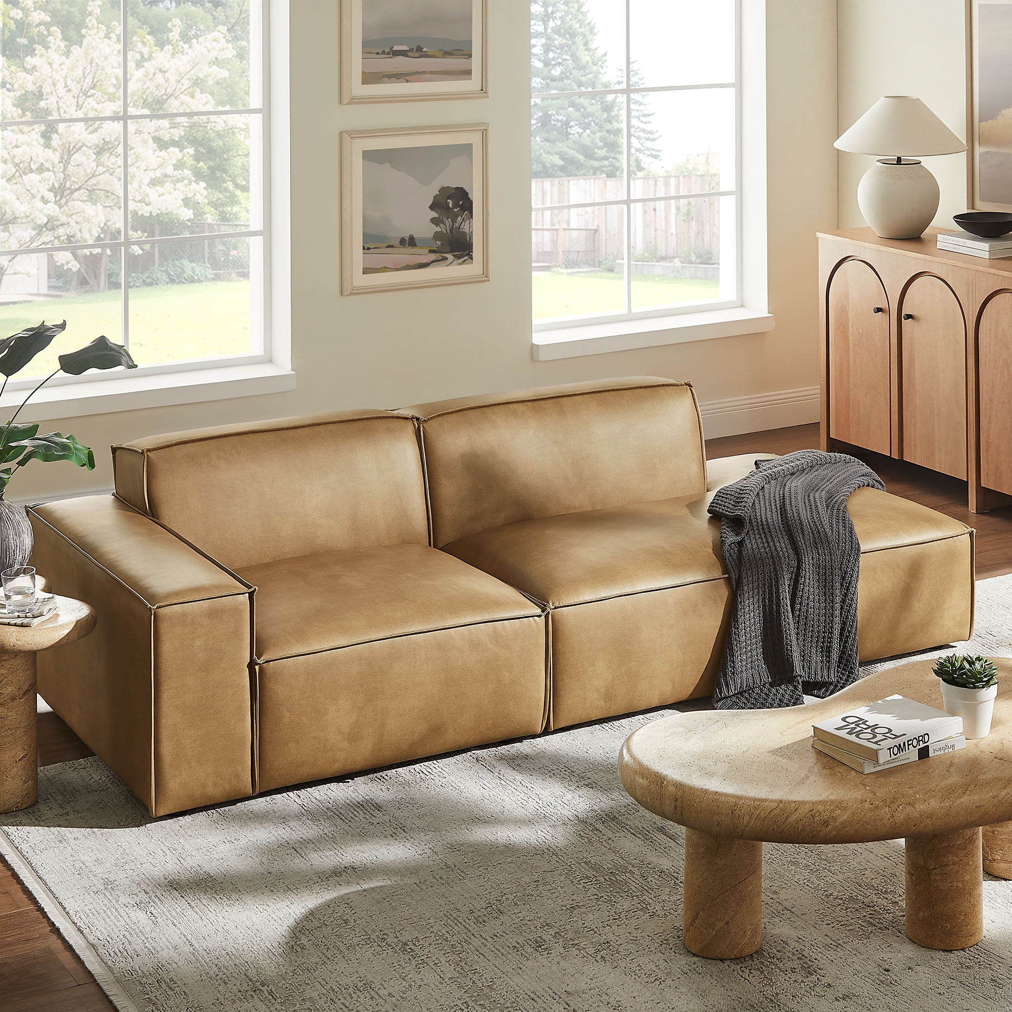 Restore 2-Piece Vegan Leather Modular Loveseat - Toast (EEI-7426-TST)