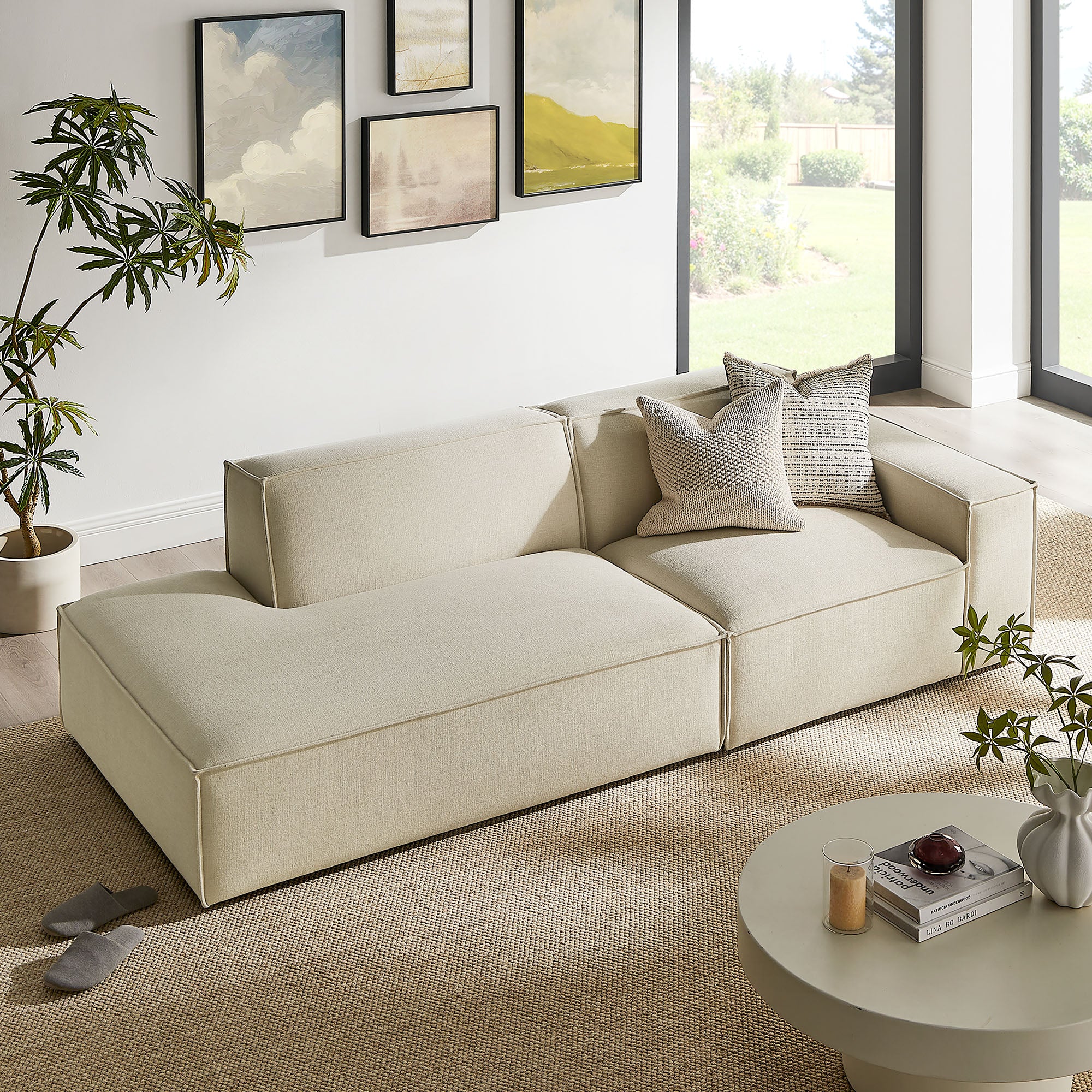 Restore 2-Piece Performance Fabric Upholstered Modular Loveseat - Ecru (EEI-7427-ECR)