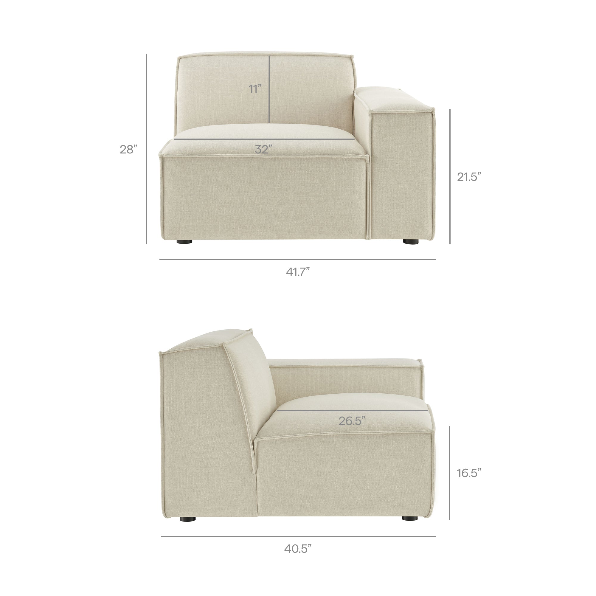 Restore 2-Piece Performance Fabric Upholstered Modular Loveseat - Ecru (EEI-7427-ECR)